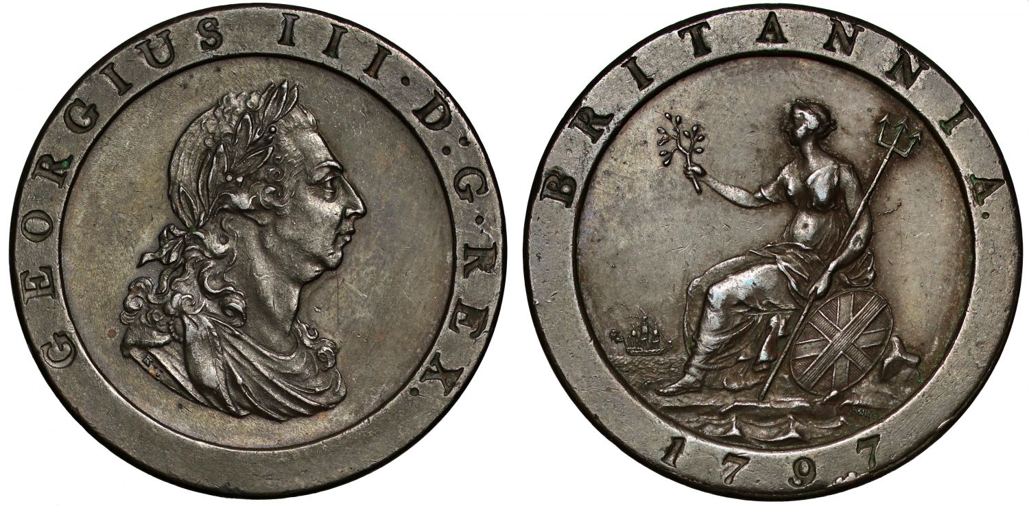 George III 1797 Cartwheel Penny ten leaf obverse