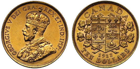 Canada, George V, Gold $10, 1912 (KM 27). About extremely fine.