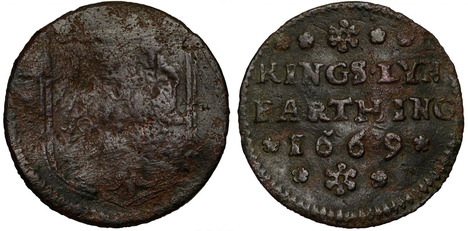 17th Century Token Norfolk, Kings Lynn, Farthing, 1669, town issue