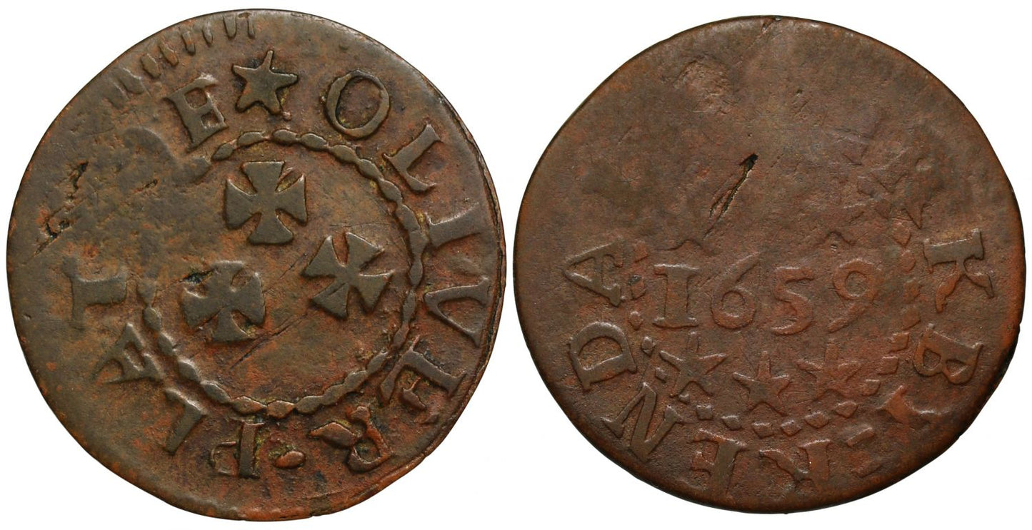 17th Century Farthing Token Westmorland, Kendal, Oliver Plat, Farthing 1659