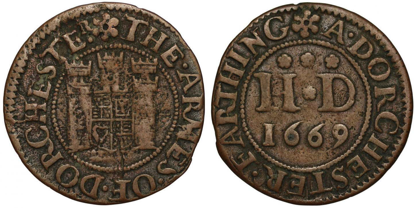 Dorset 17th century Token, Dorchester Town Farthing 1669