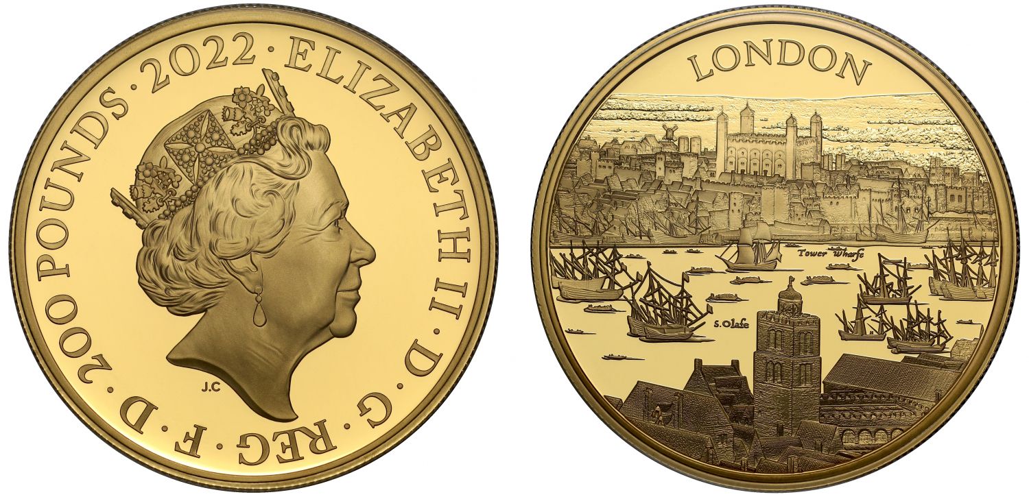 * Elizabeth II 2022 gold PF70 FDI 2oz City Views London