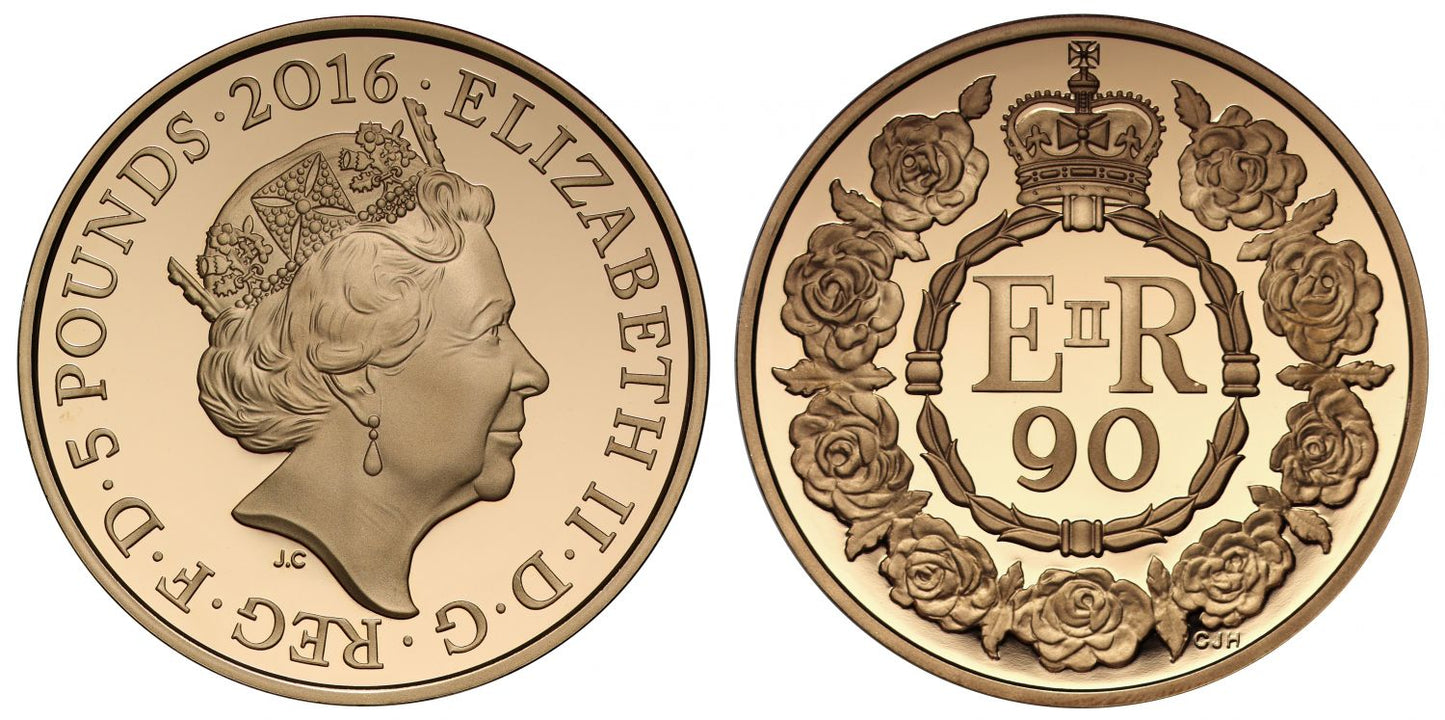 * Elizabeth II 2016 PF70 UCAM Five-Pounds 90th Birthday