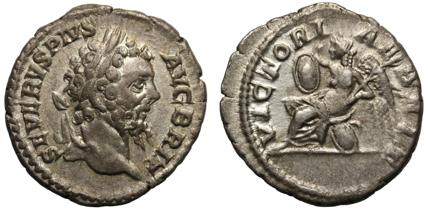 Septimius Severus, silver Denarius, Victory in Britain.