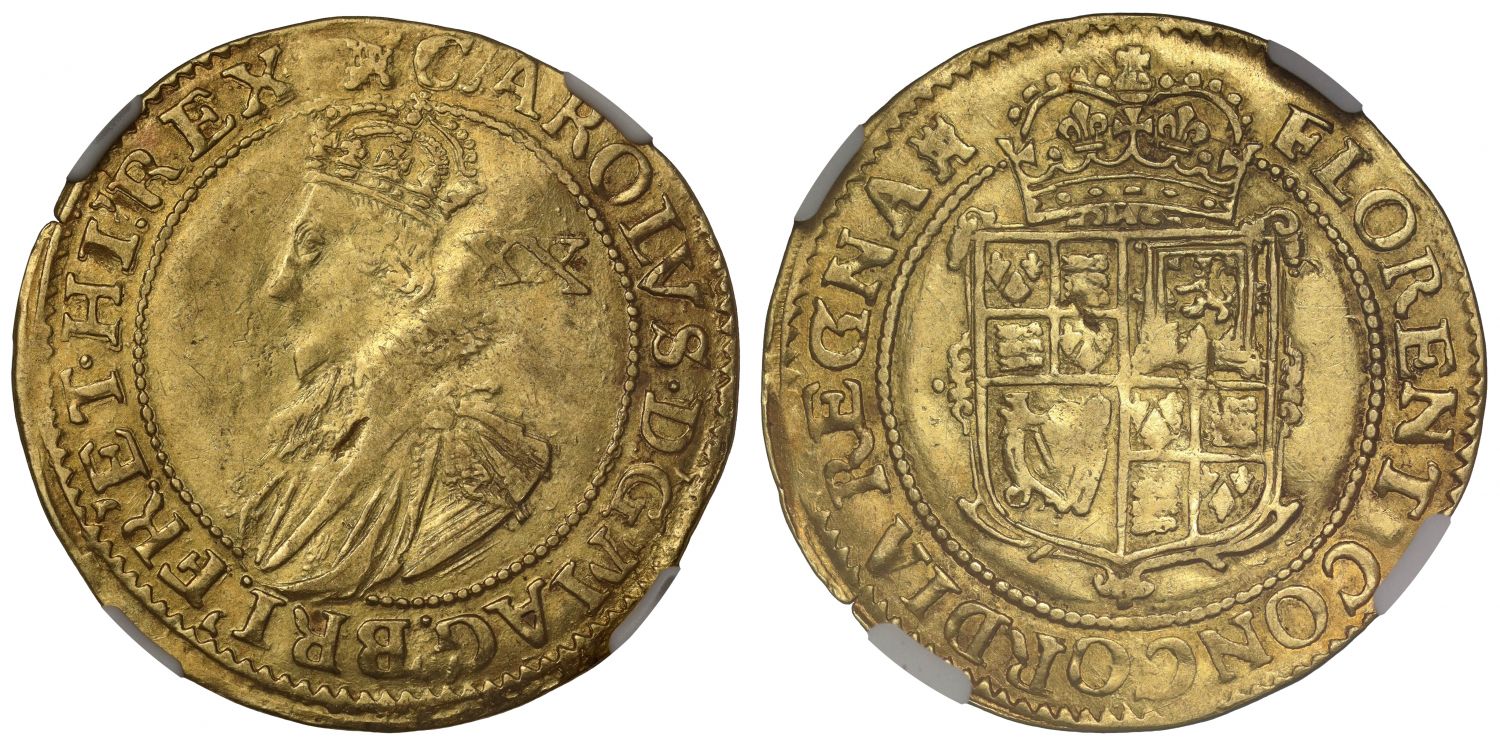 Charles I Unite, group B mm. castle, XF45, ex Ellerby Treasure