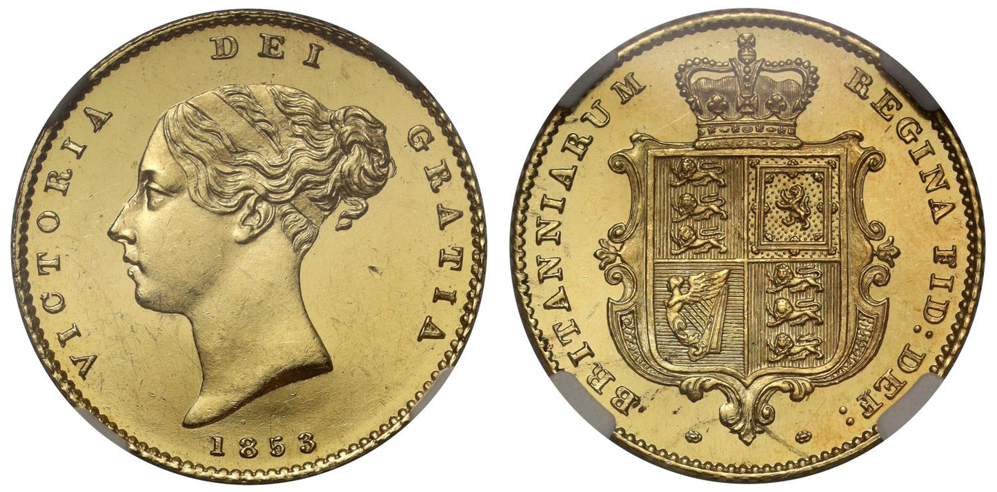 Victoria 1853 proof Half-Sovereign, small date, PF61 ULTRA CAMEO