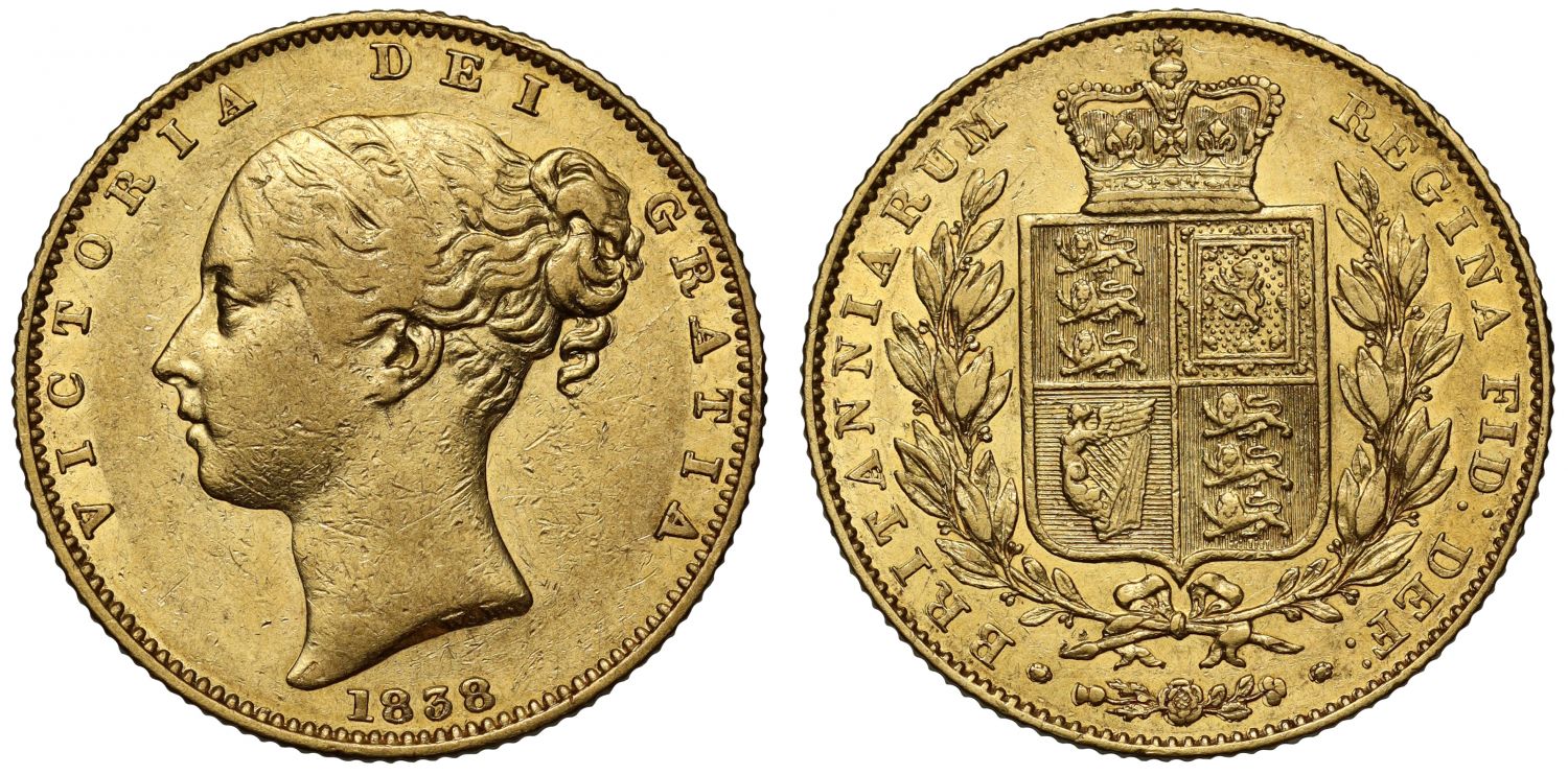 Victoria 1838 Sovereign, first young head, first date