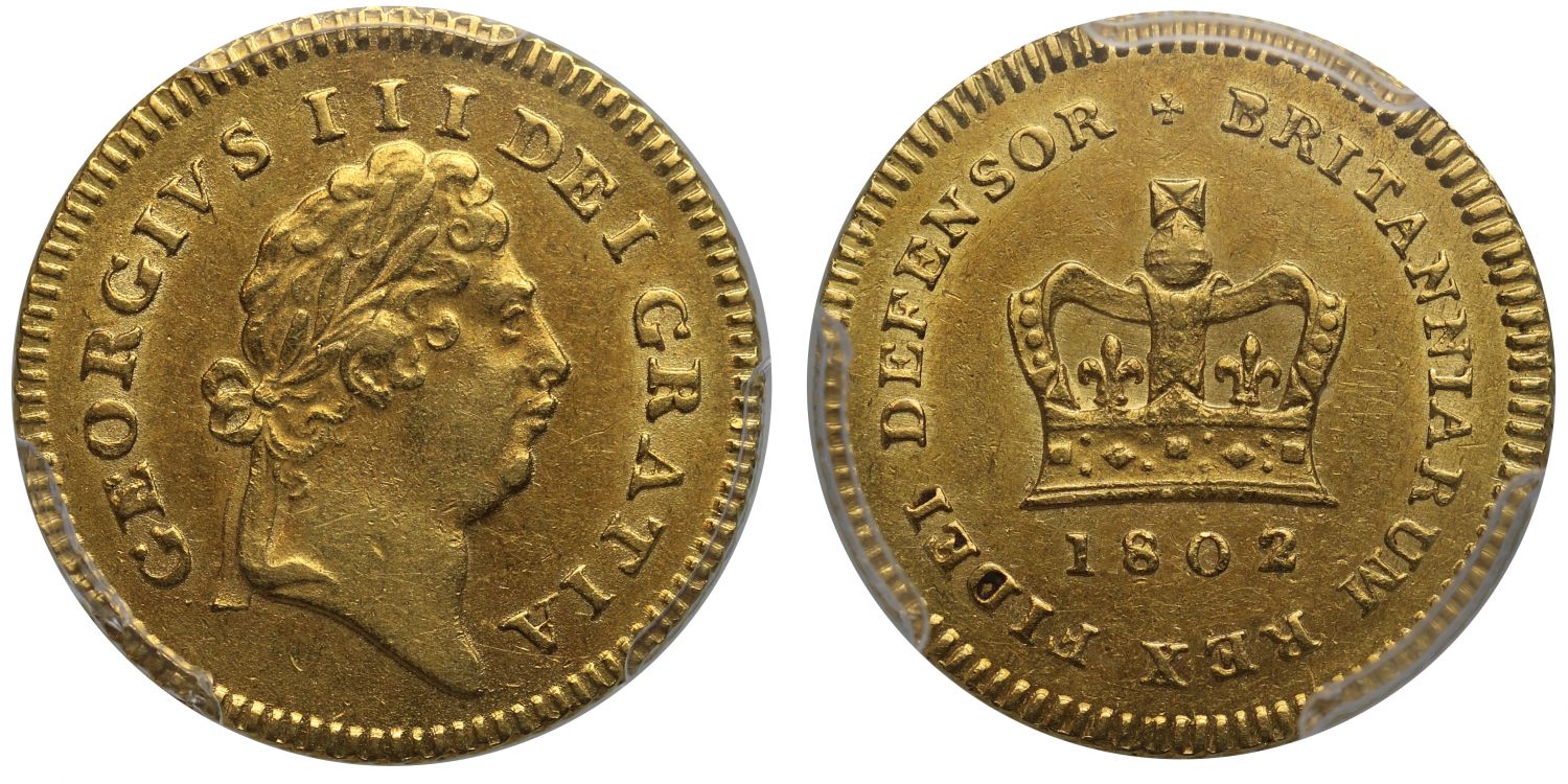 George III 1802 Third-Guinea, second type first bust AU55