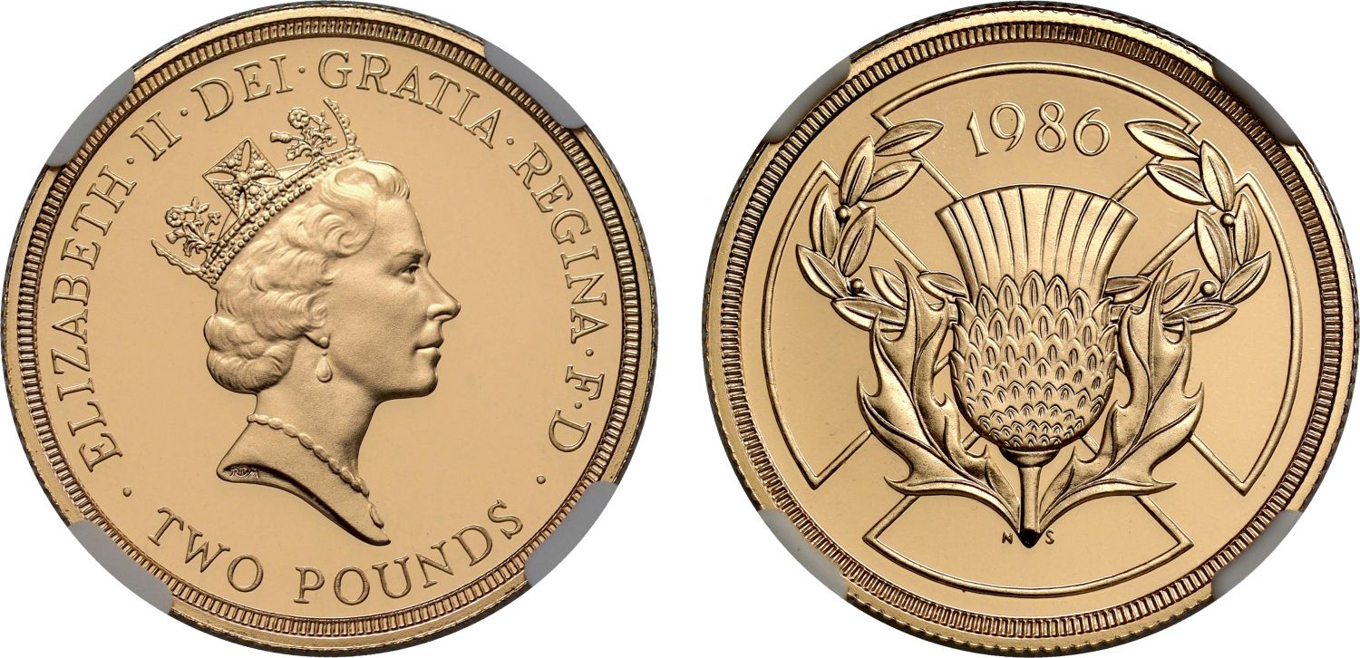 Elizabeth II 1986 PF69 UCAM Two-Pounds Commonwealth Games