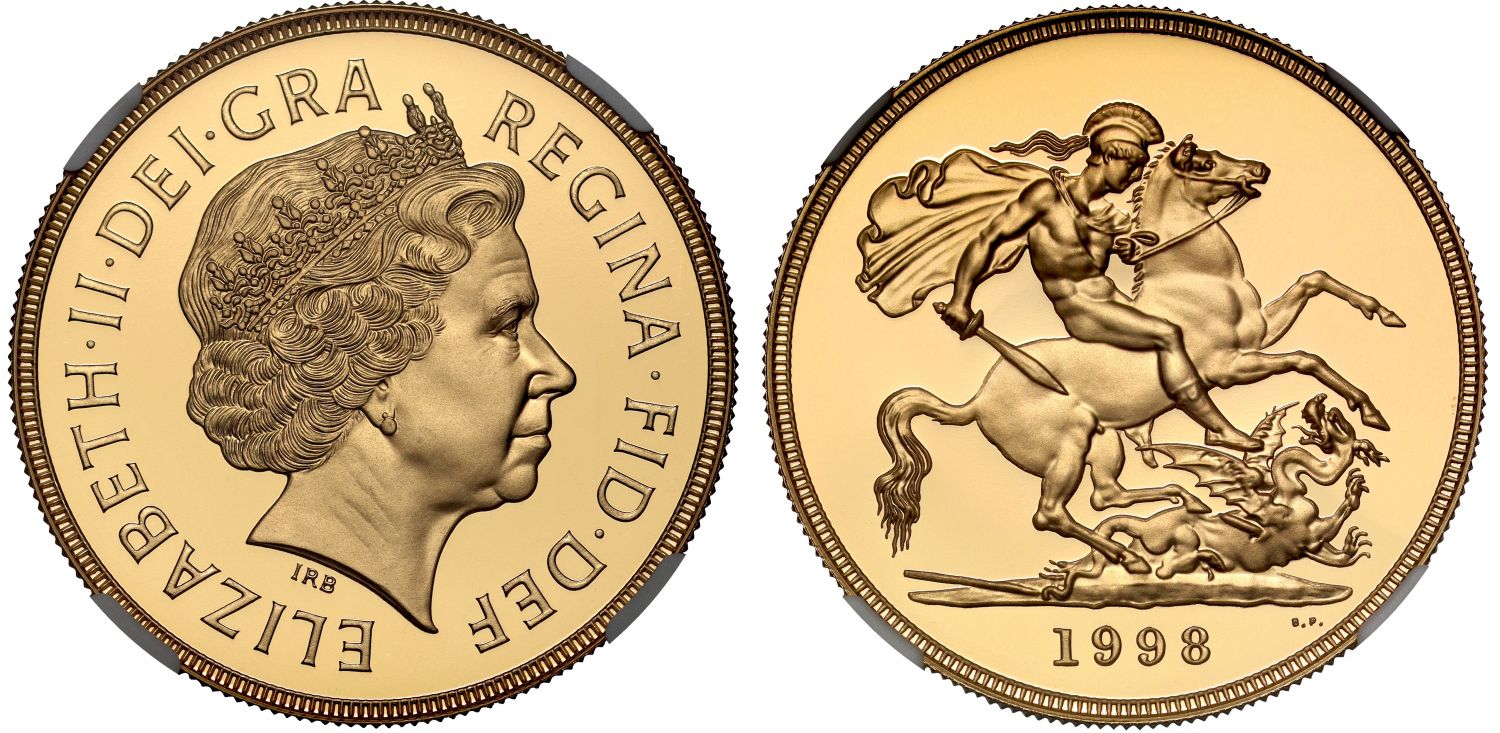 Elizabeth II 1998 proof Five-Pounds PF70 UCAM