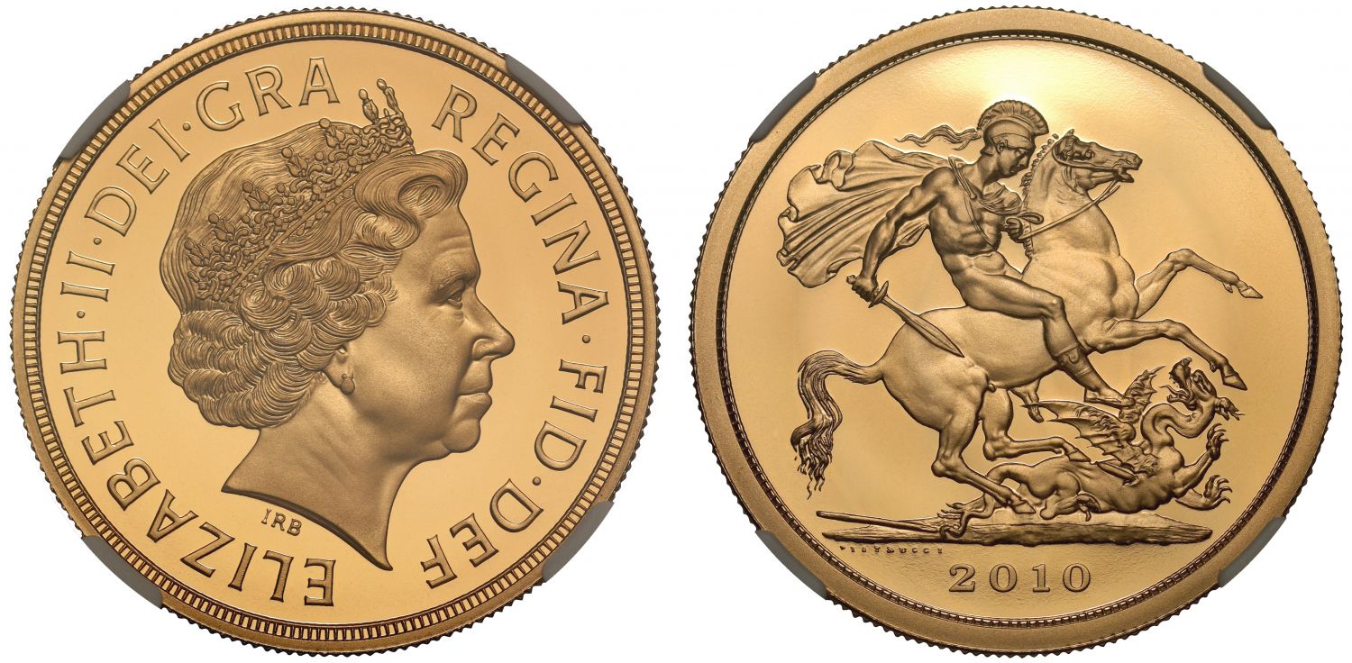 Elizabeth II 2010 proof Five-Pounds PF70 UCAM