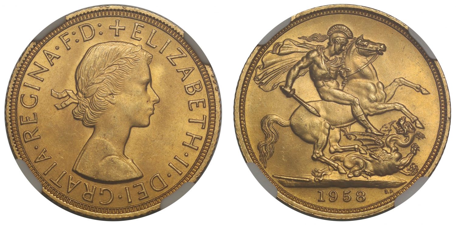 Elizabeth II 1958 Gillick Sovereign MS65+