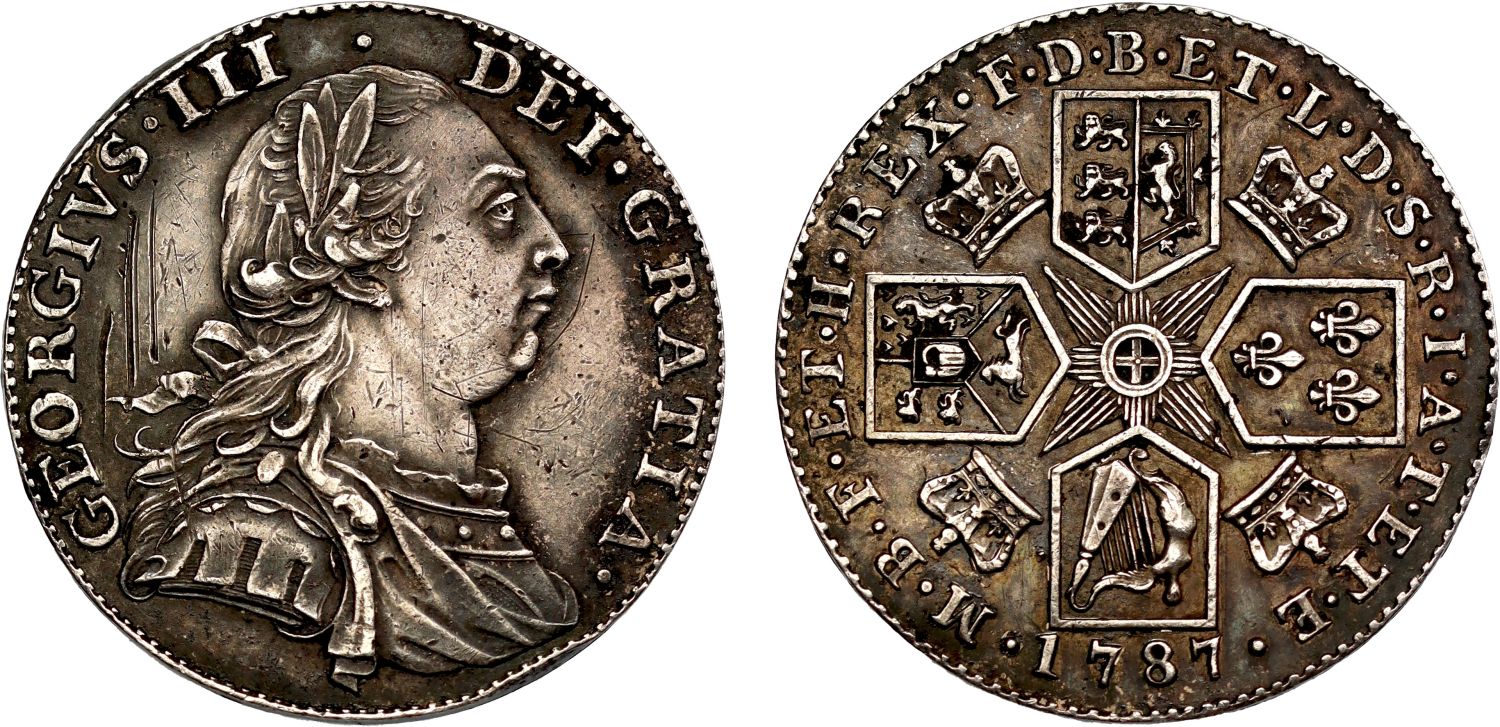 George III 1787 proof Shilling with semée of hearts, only 168 struck