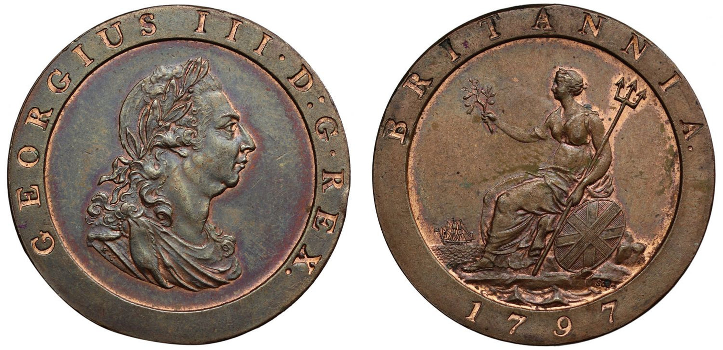 George III 1797 Cartwheel Penny MS62 BN, 11 leaf wreath