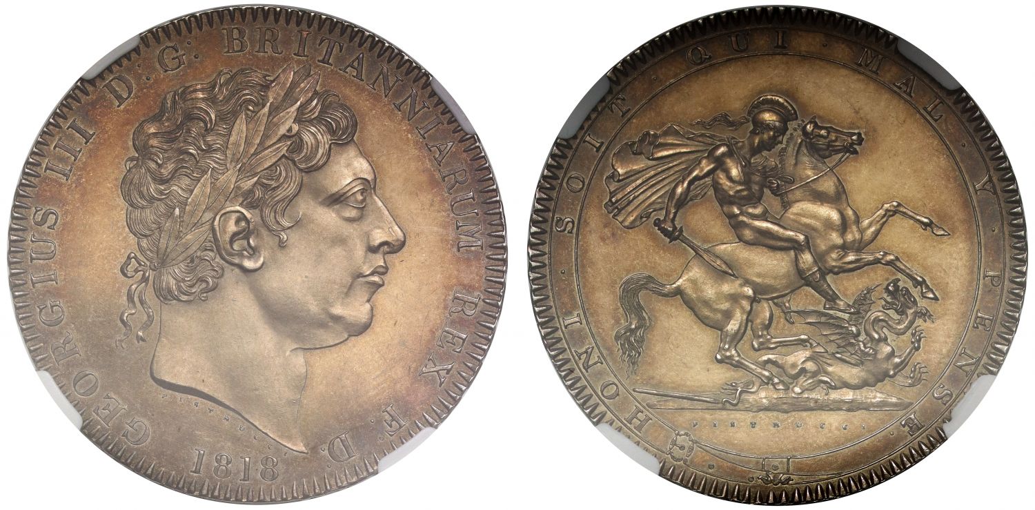 George III 1818 Crown LVII edge, first year of issue, MS62