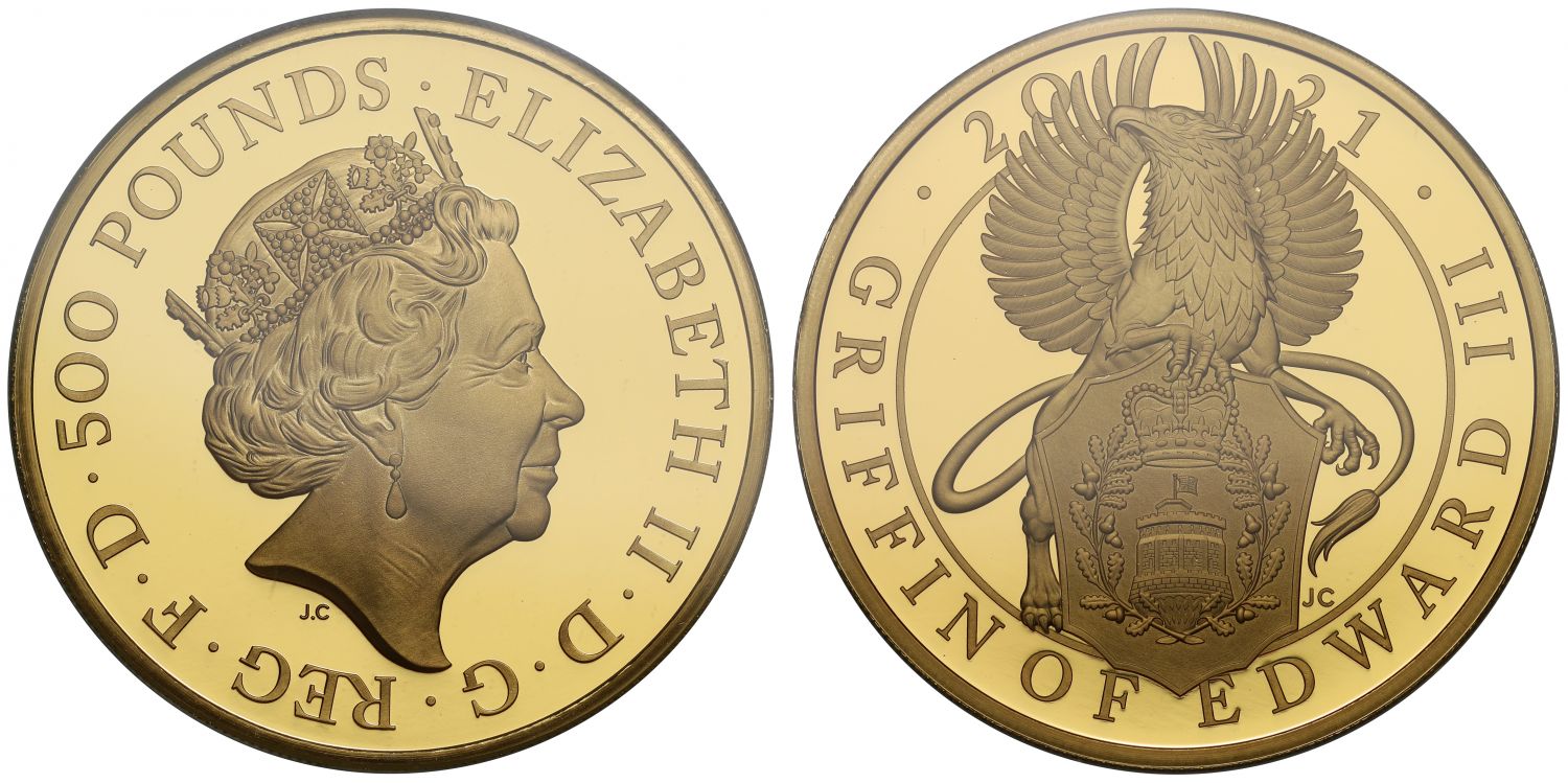 Elizabeth II 2021 gold proof 5oz Griffin PF70 UC