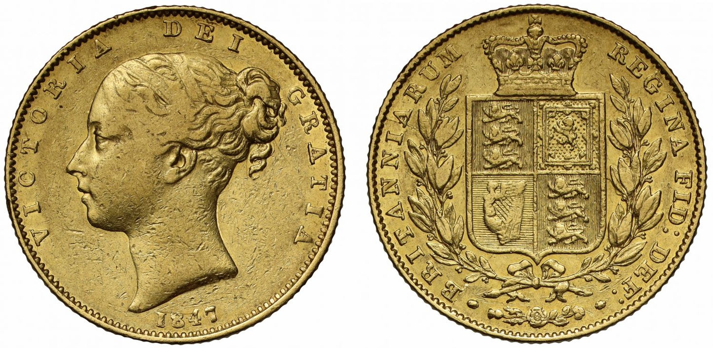 Victoria 1847 Sovereign date with 1 over an inverted 1