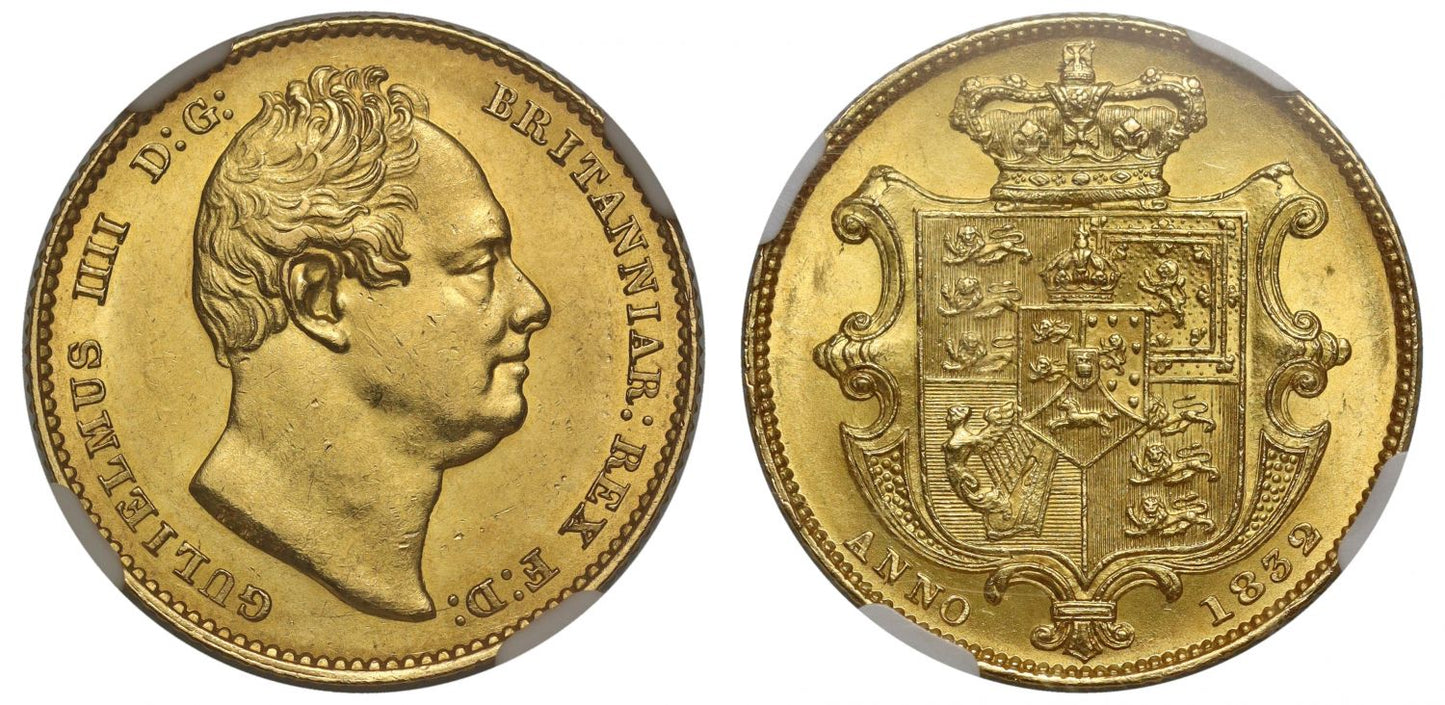 William IV 1832 Sovereign, second bust, NGC MS63