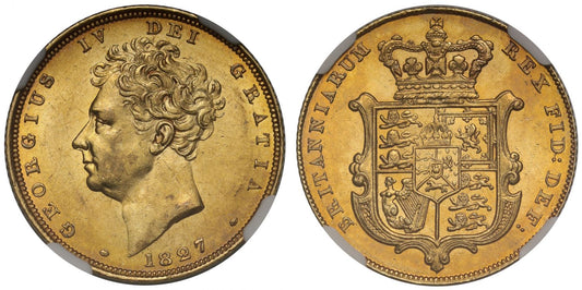 George IV 1827 Sovereign, bare head, NGC MS62