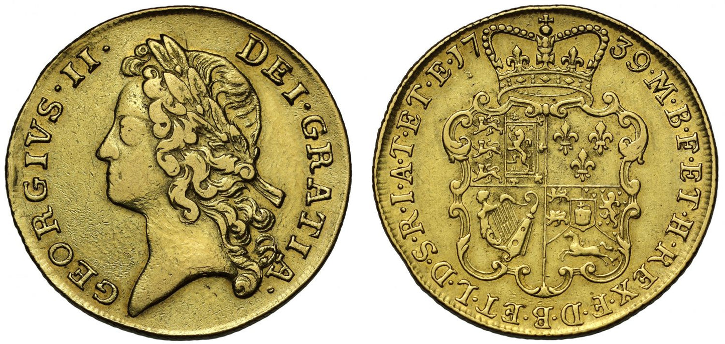 George II 1739 Two-Guineas, young head, Schneider dies 6/7