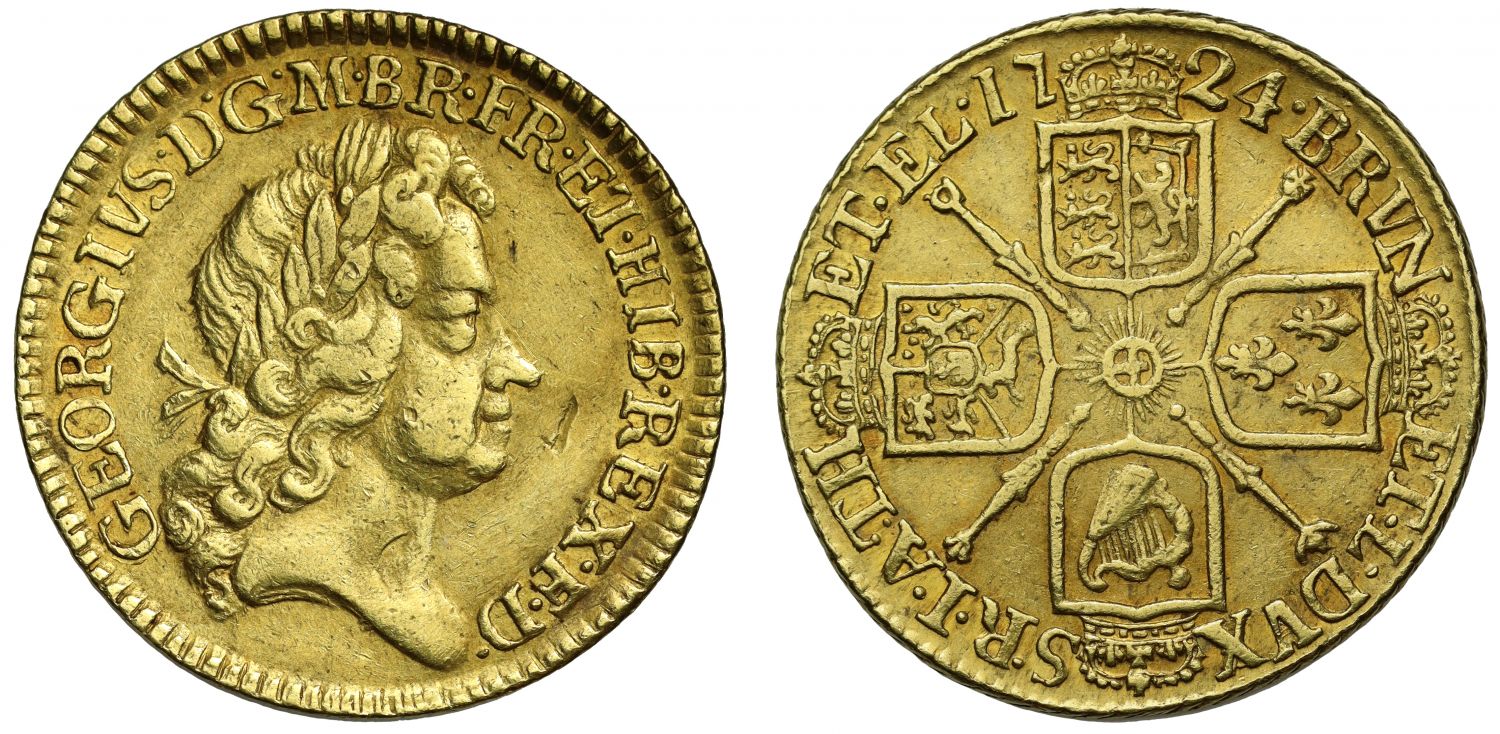 George II 1724 Guinea, fifth head