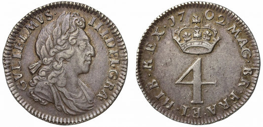 William III 1702 silver Fourpence, only coin of this date for reign NGC AU53