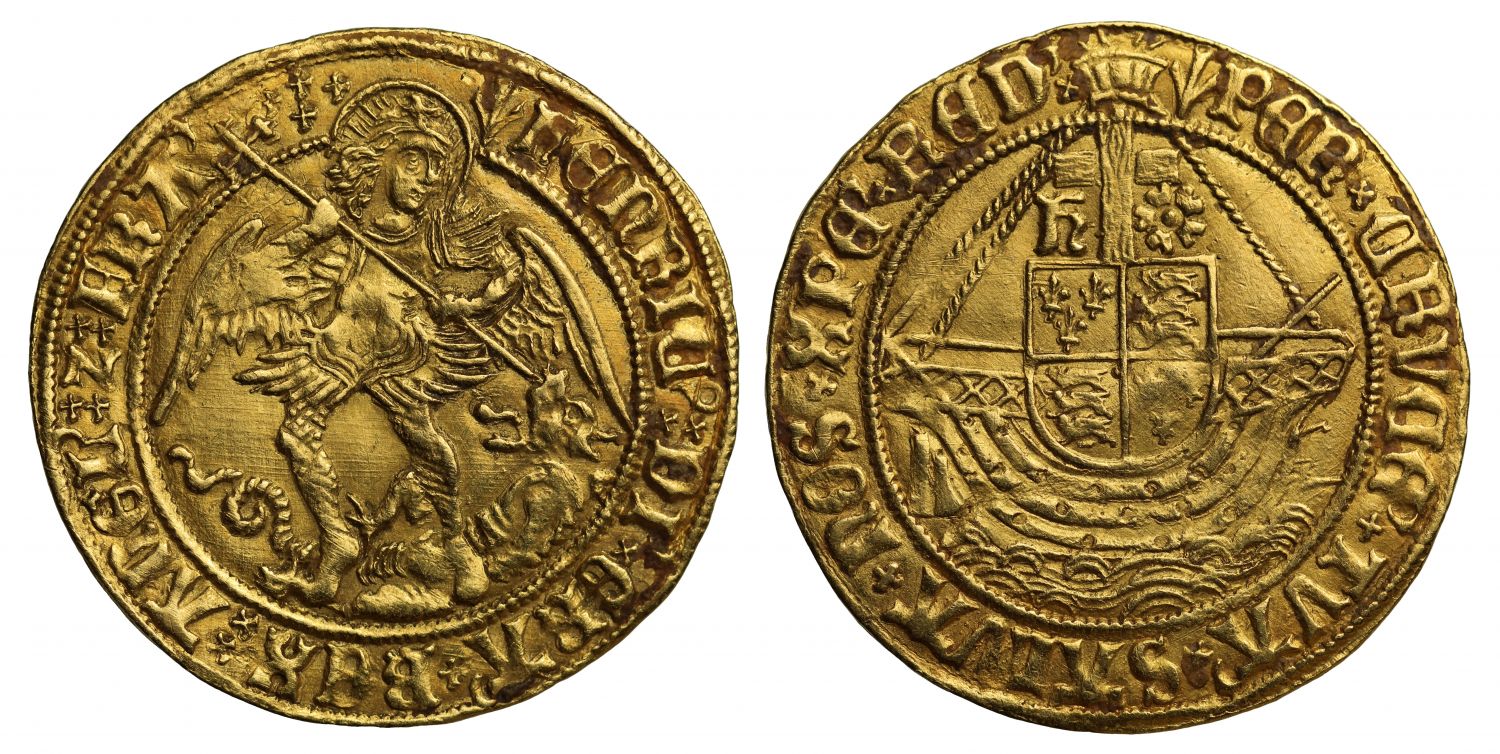 Henry VII gold Angel, mintmark pheon