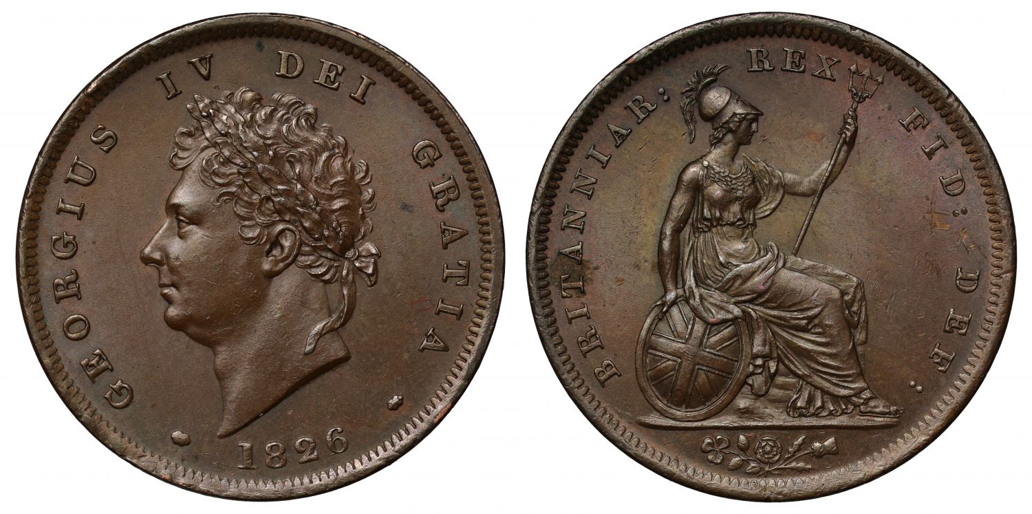 George IV 1826 Penny, second year of the copper penny in this reign