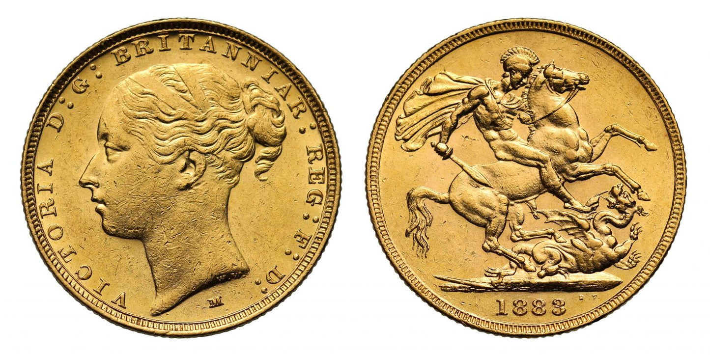 Victoria 1883 M Sovereign, W.W. raised and complete, St George reverse