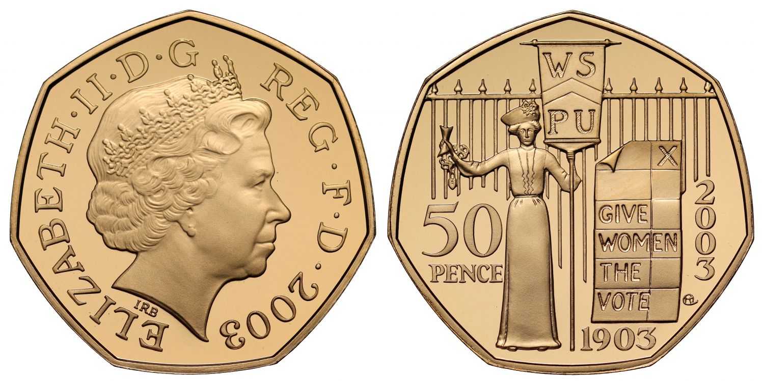 Elizabeth II 2003 gold proof Fifty-Pence Suffragettes