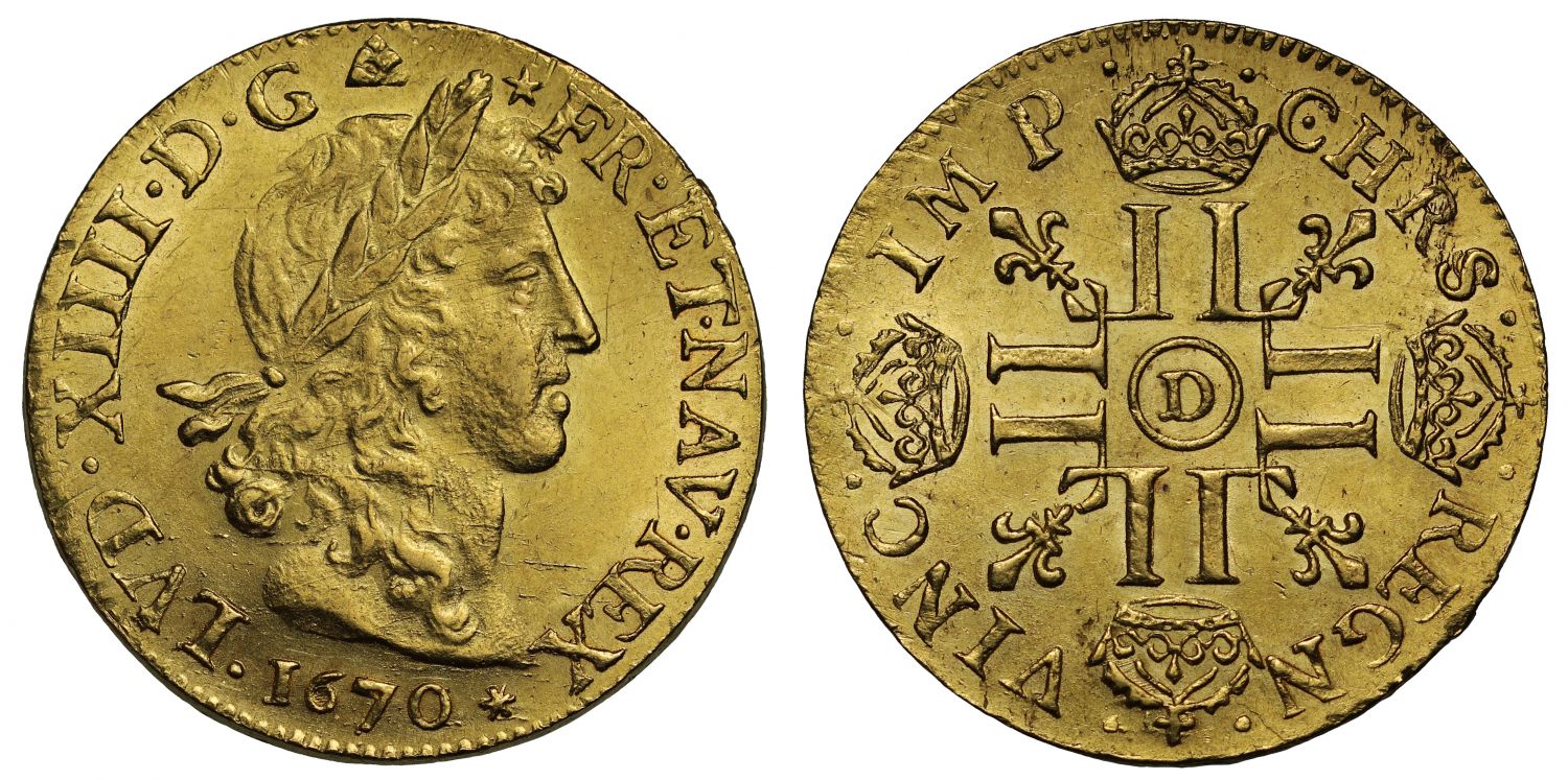 France, Louis XIV, 1670-D Louis d'Or, Lyon mint