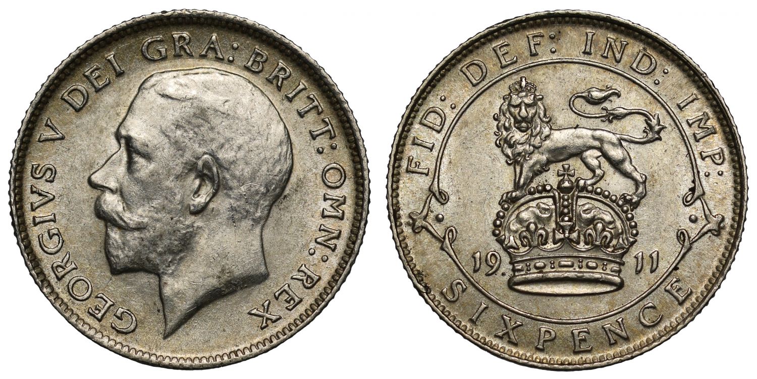 George V 1911 Sixpence, first year