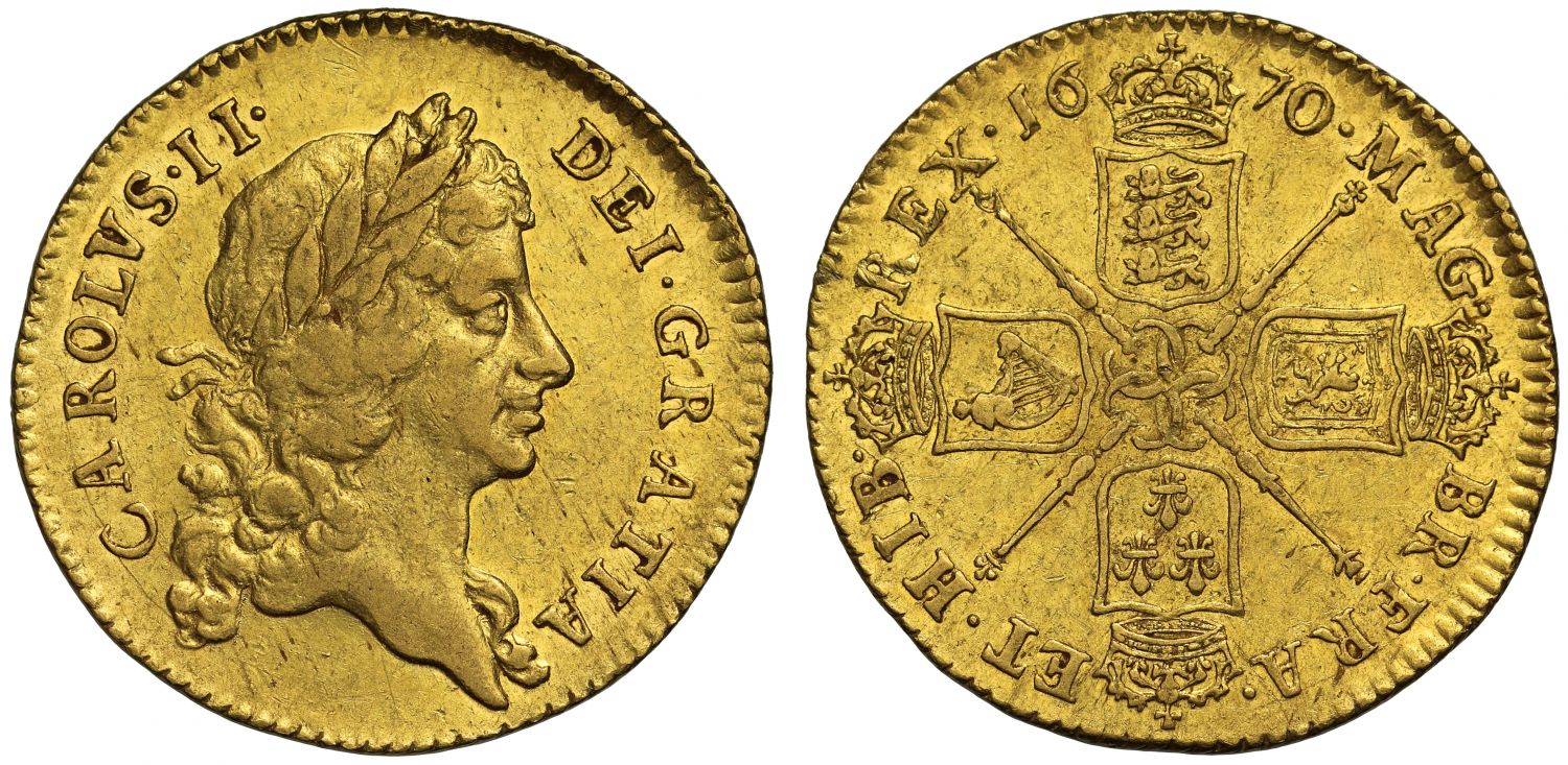 Charles II 1670 Guinea, third bust, scarce date