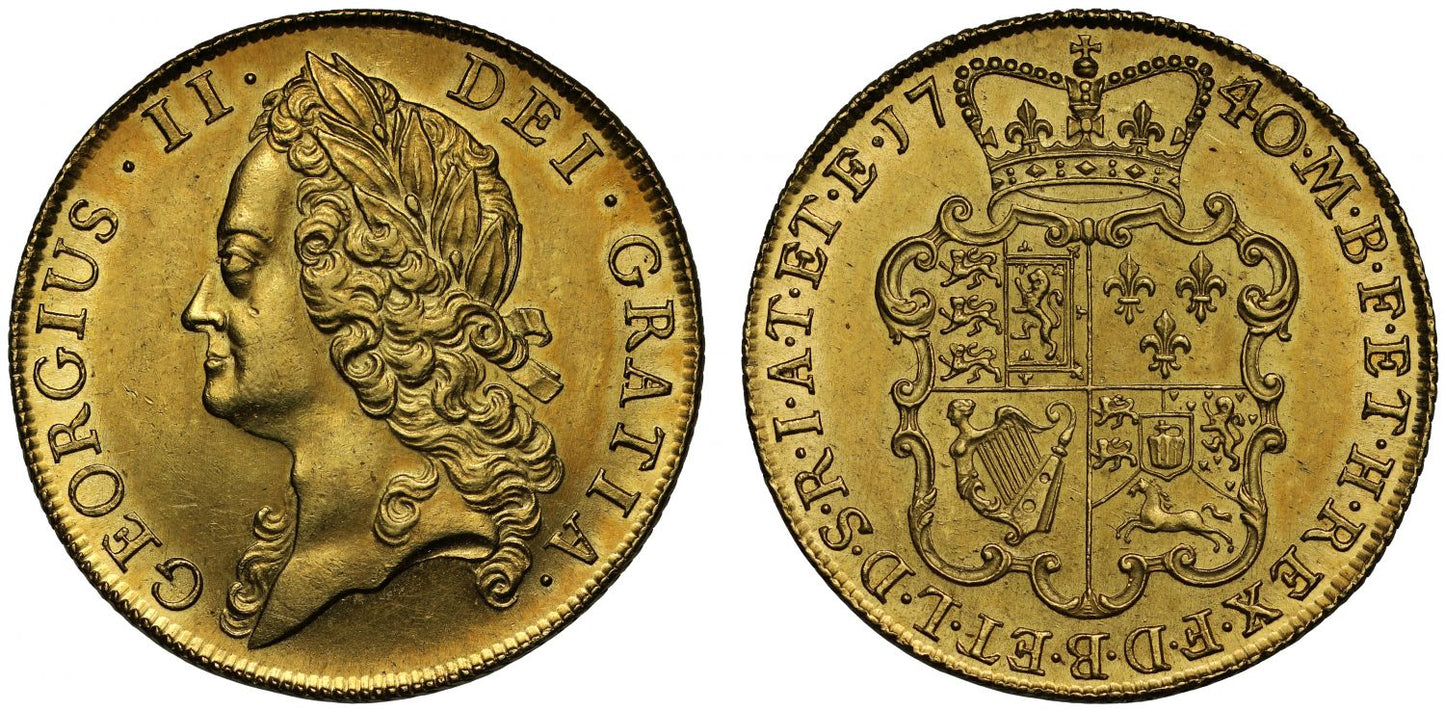 George II 1740 Two Guineas, 40 struck over 39, MS62+