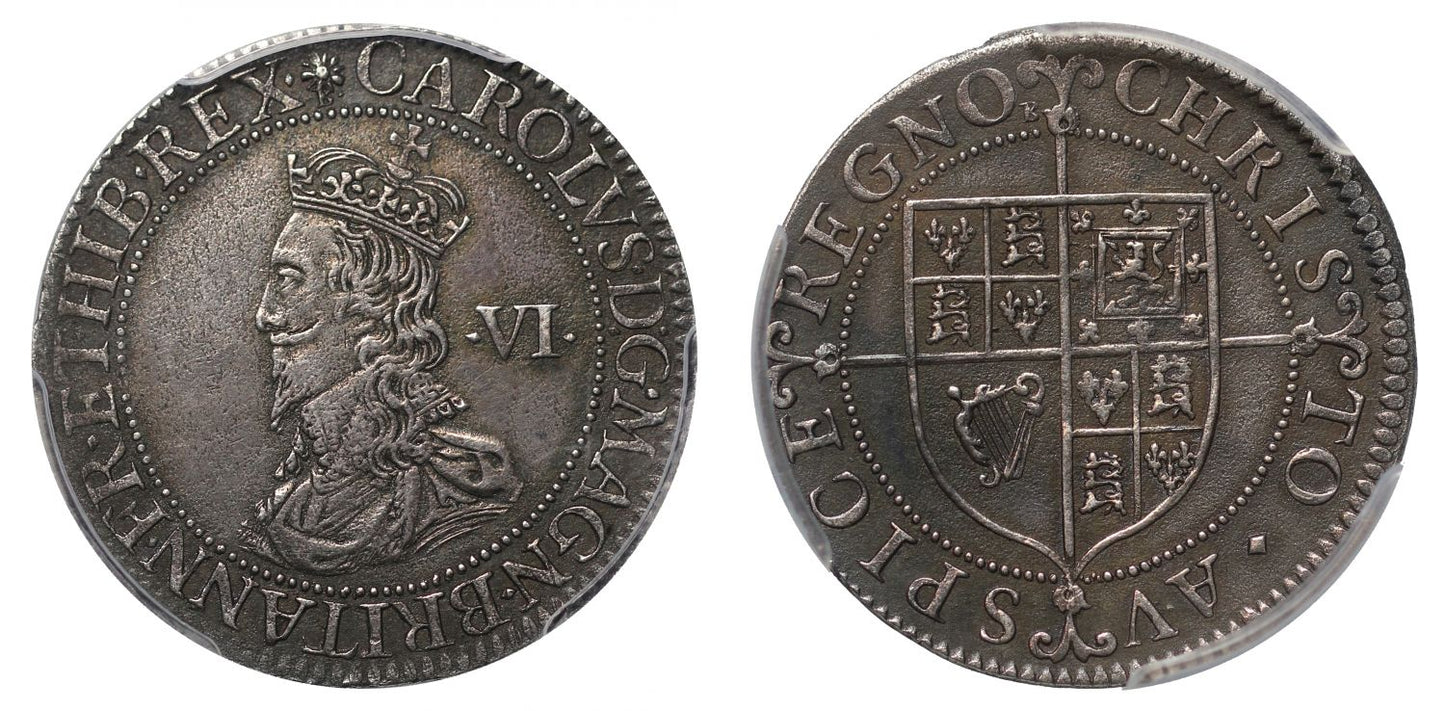 Charles I Briot's first milled issue Sixpence, slabbed by PCGS