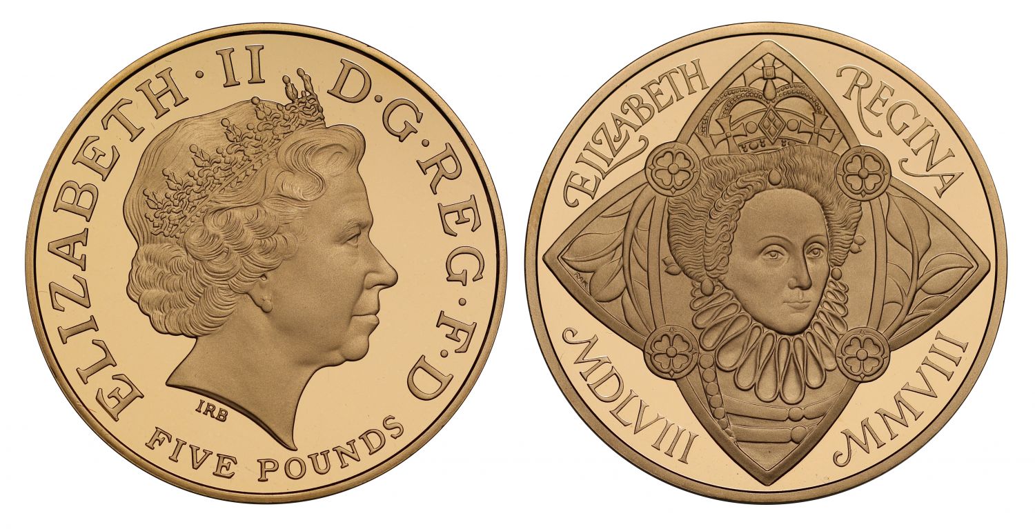 Elizabeth II 2008 PF70 UC proof Five Pounds Elizabeth I