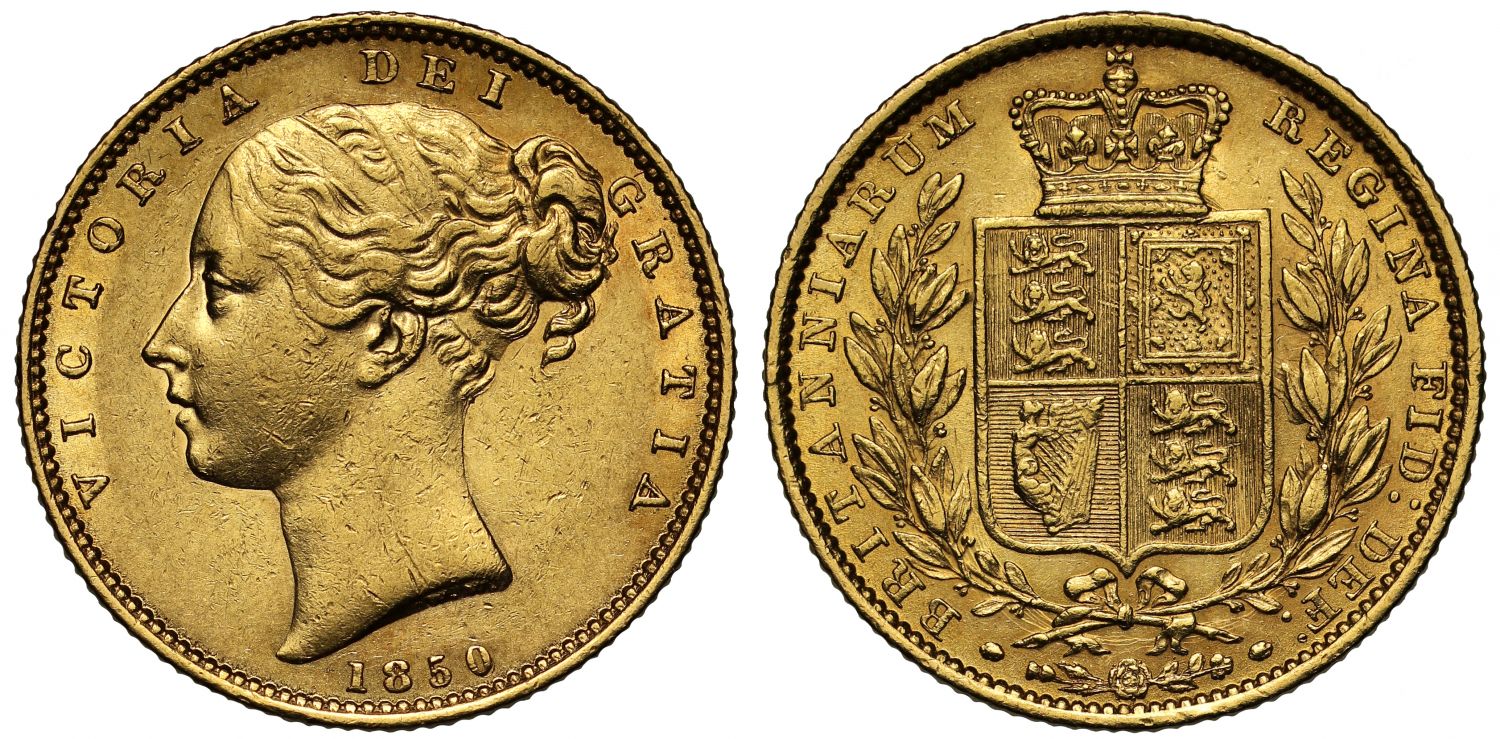 Victoria 1850 Sovereign, second young head, scarce date