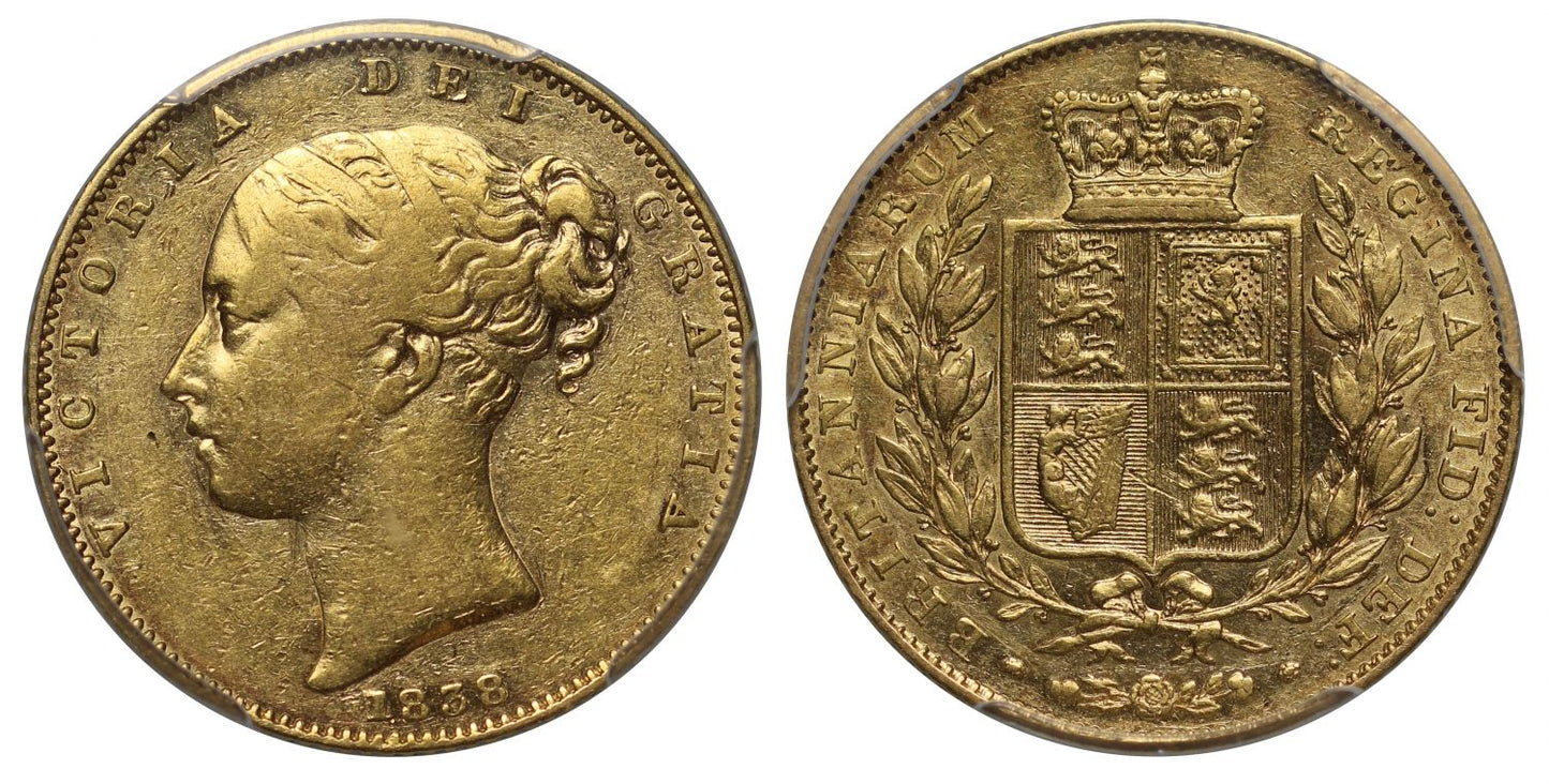 Victoria 1838 Sovereign, first year for the denomination XF45