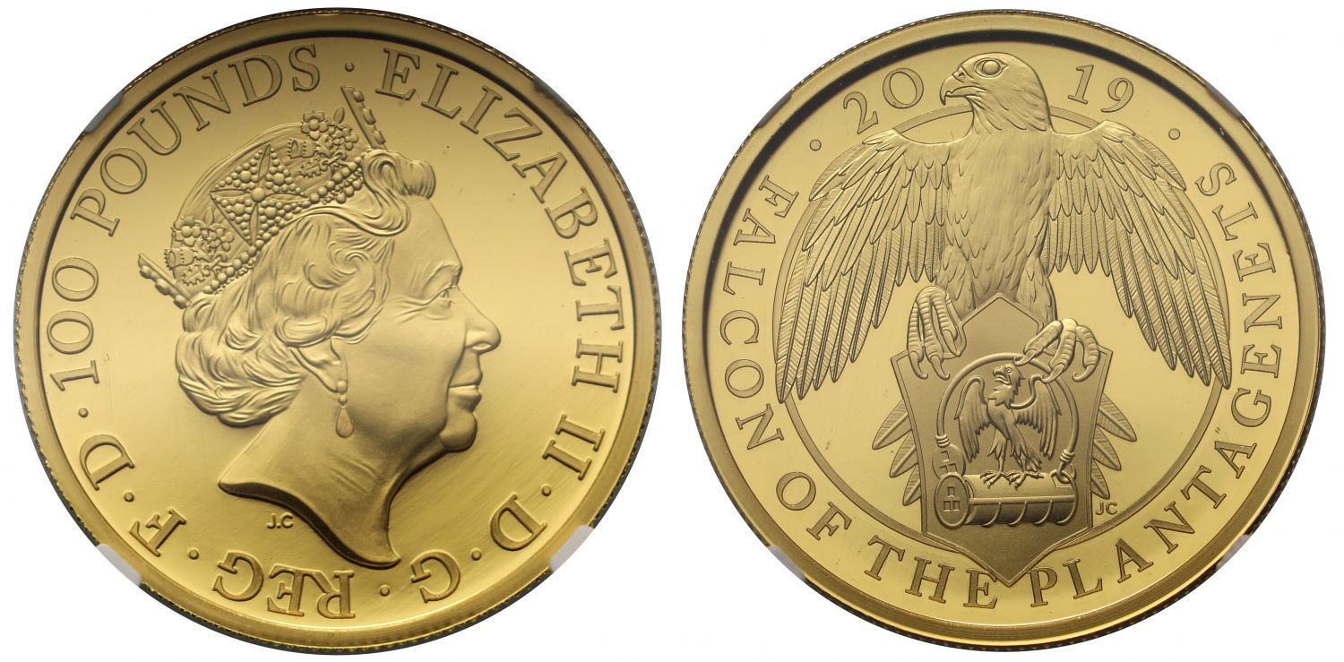 Elizabeth II 2019 PF70 UCAM gold 1oz - Falcon Queen's Beast