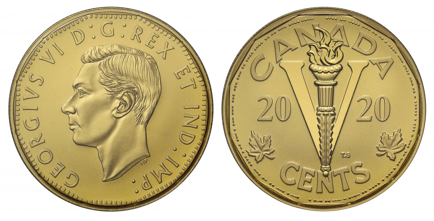 Canada 2020 PF70 matt pure gold 1oz WW2 Victory Nickel, George VI design