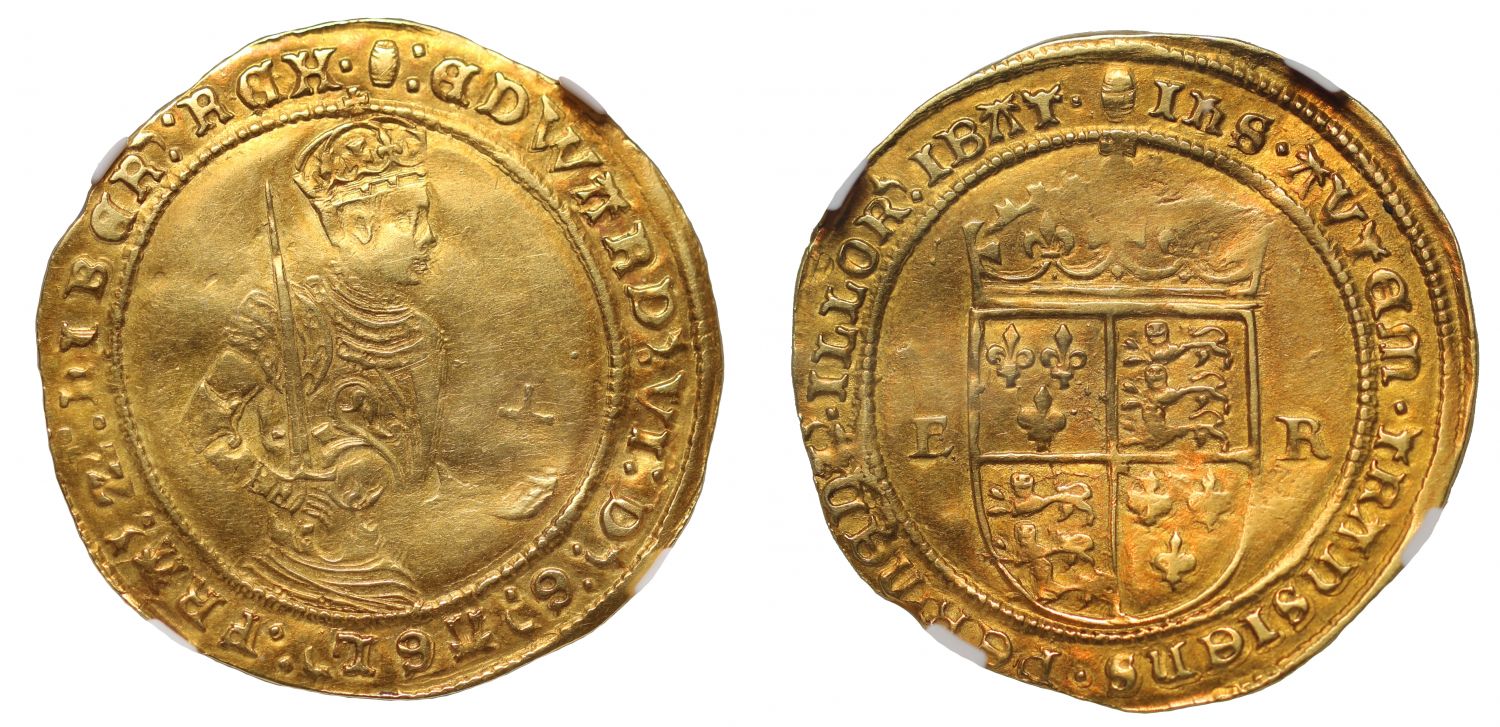 Edward VI Half-Sovereign, third period, mint mark tun, XF40