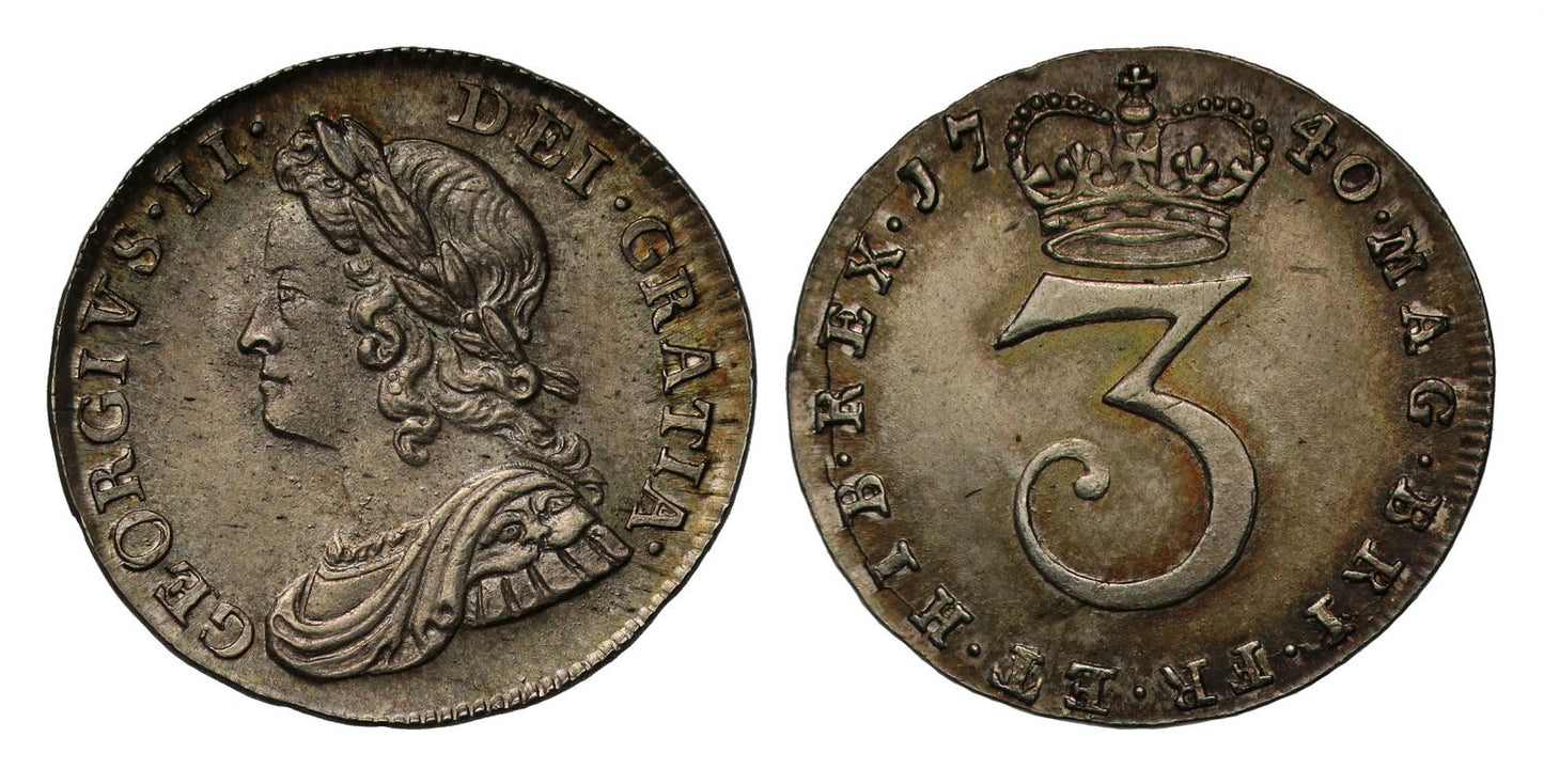 George II 1740 Threepence, with 40 struck over a small 40