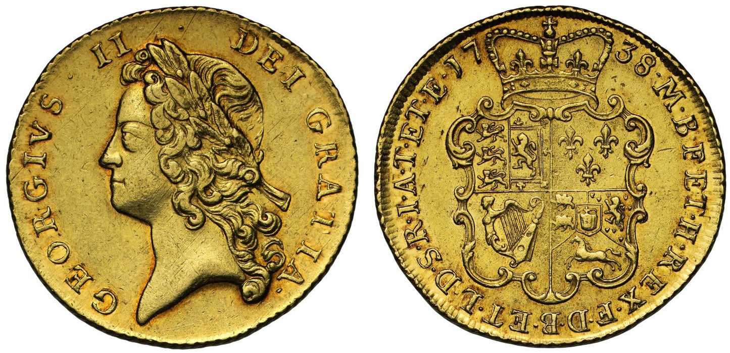 George II 1738 Two-Guineas, obv.4 / rev.4, AU55