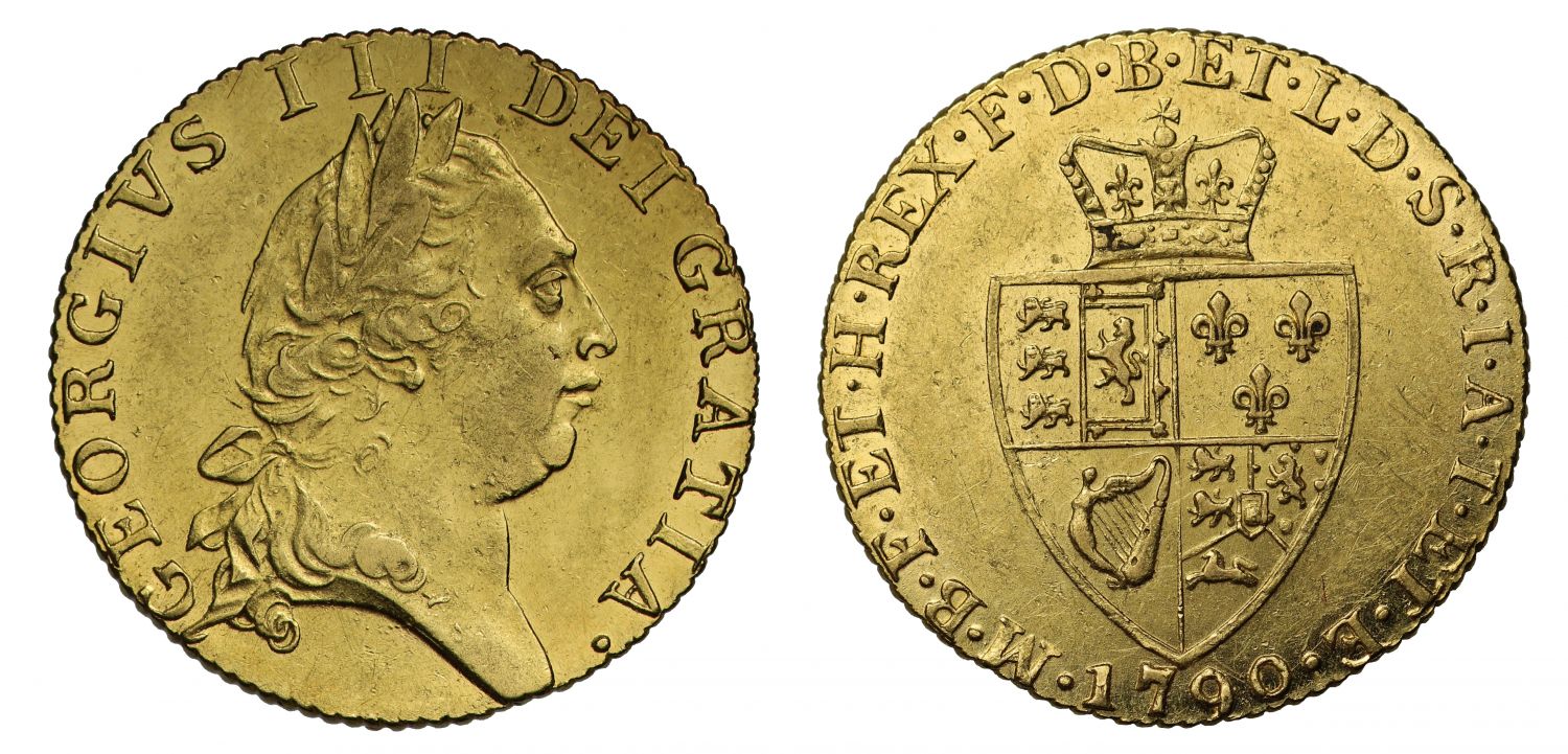 George III 1790 Guinea, fifth bust, spade type reverse AU55