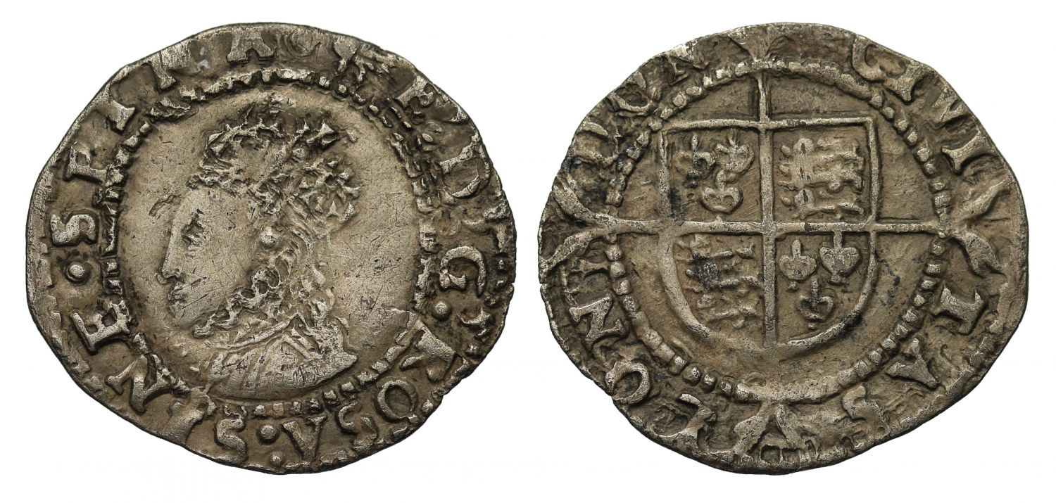 Elizabeth I Penny, second issue, bust 1H, mm martlet, square bead inner circles