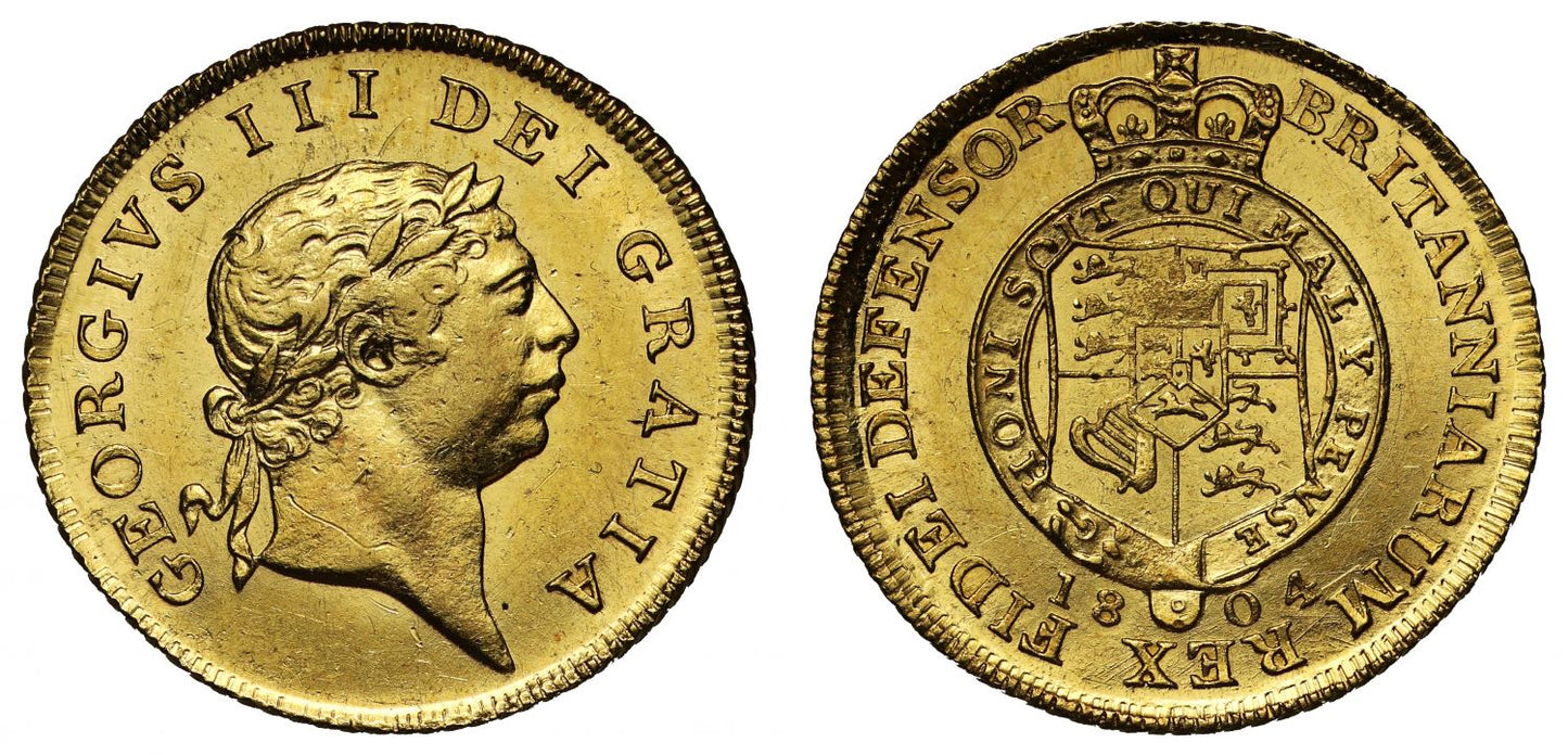 George III 1804 Half-Guinea, seventh bust, Iverson die variety 4/D, graded AU58