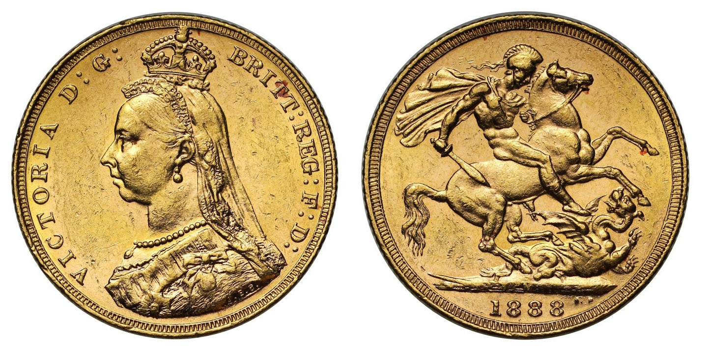 Victoria 1888-M Sovereign, Melbourne, 1st legend DISH M9 R4