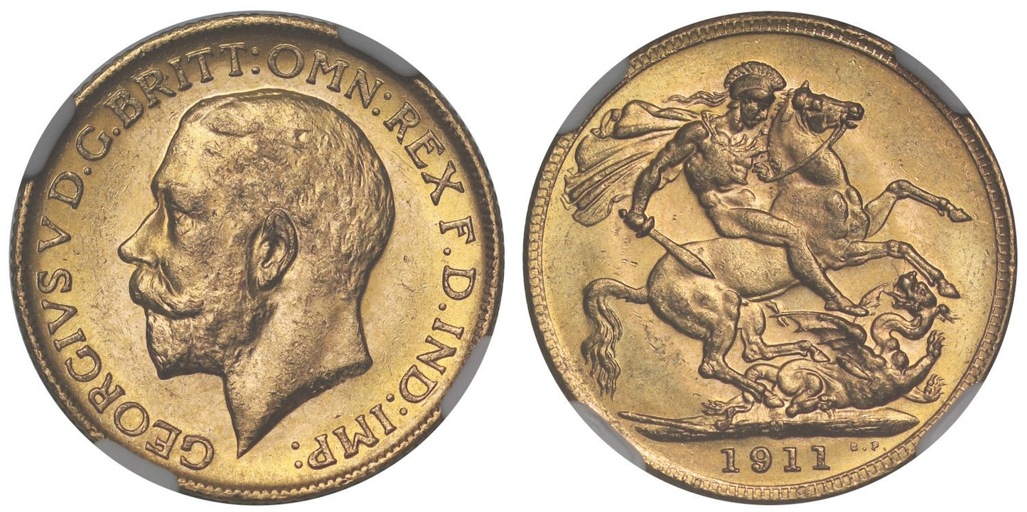 George V 1911-M Sovereign Melbourne Mint MS62