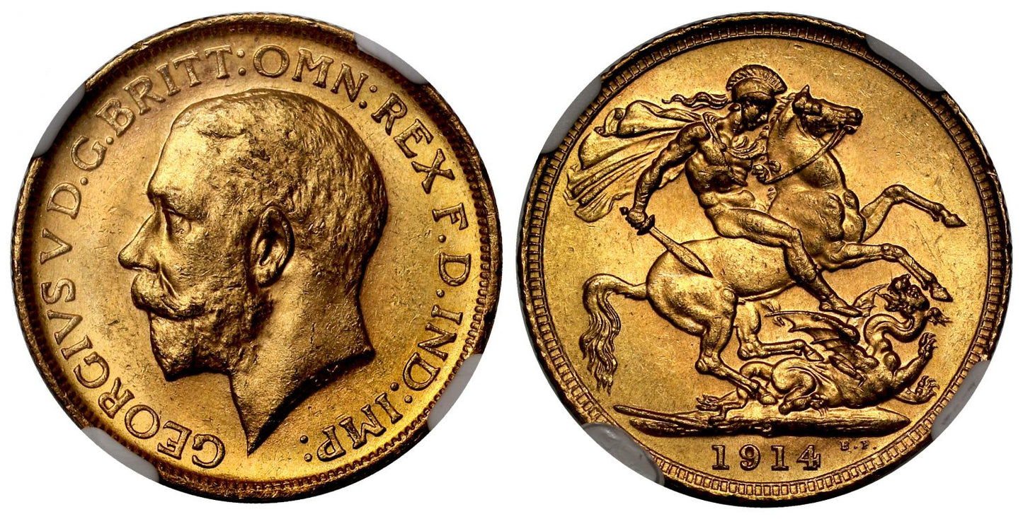 George V 1914-S Sovereign Sydney Mint MS63