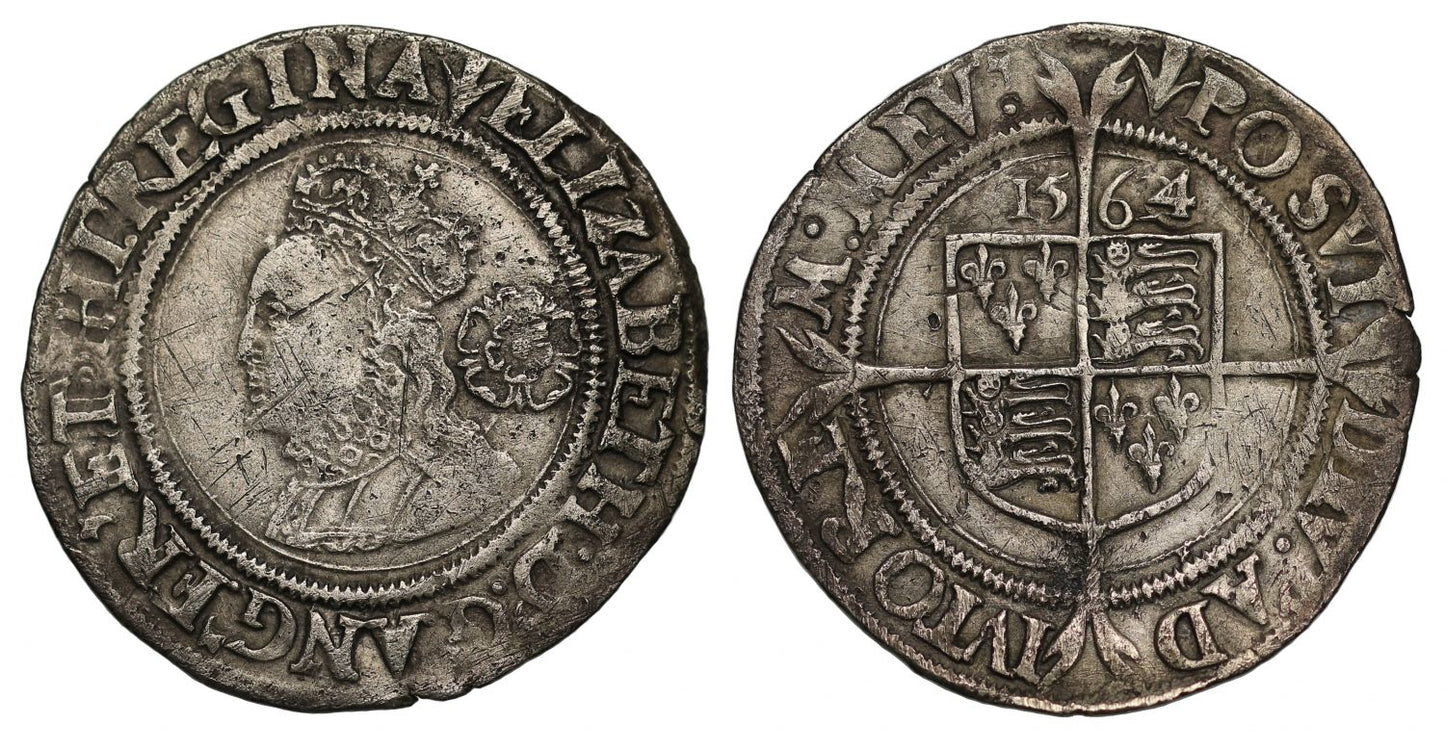 Elizabeth I 1564 Sixpence, smaller bust 1F, mint mark pheon